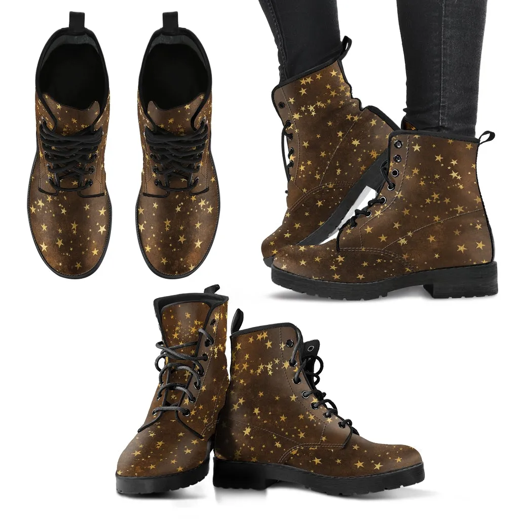 Combat Boots-Rugged Look Distressed Brown Galaxy, Custom Shoes, Hippie Boots, Lace Up Boots, 90s Boots,  Brown Lace Up Boots