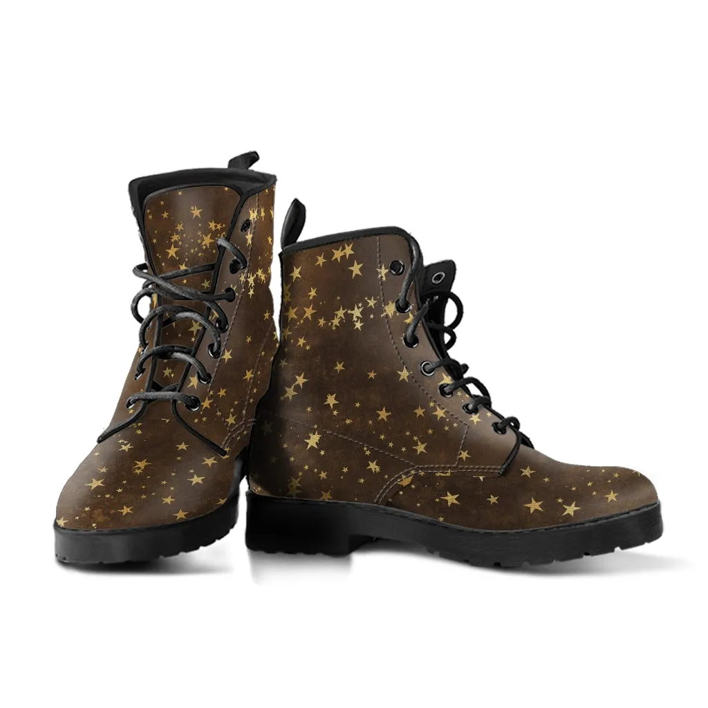 Combat Boots-Rugged Look Distressed Brown Galaxy, Custom Shoes, Hippie Boots, Lace Up Boots, 90s Boots,  Brown Lace Up Boots