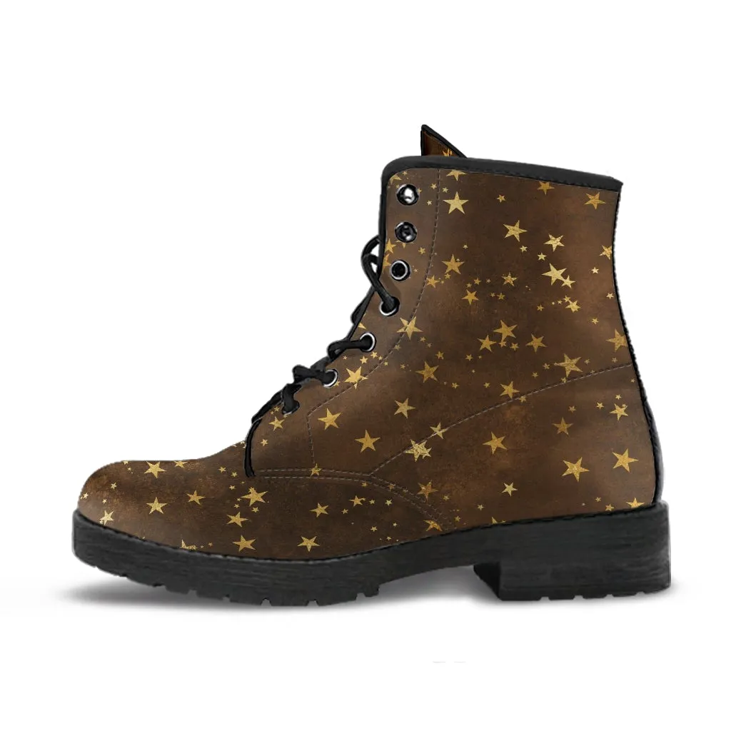 Combat Boots-Rugged Look Distressed Brown Galaxy, Custom Shoes, Hippie Boots, Lace Up Boots, 90s Boots,  Brown Lace Up Boots