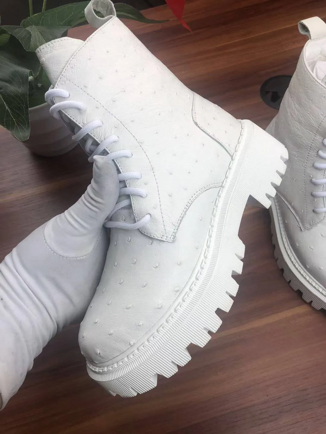 Crocodile Shoes Women's Ostrich Leather Parker Combat Boots
