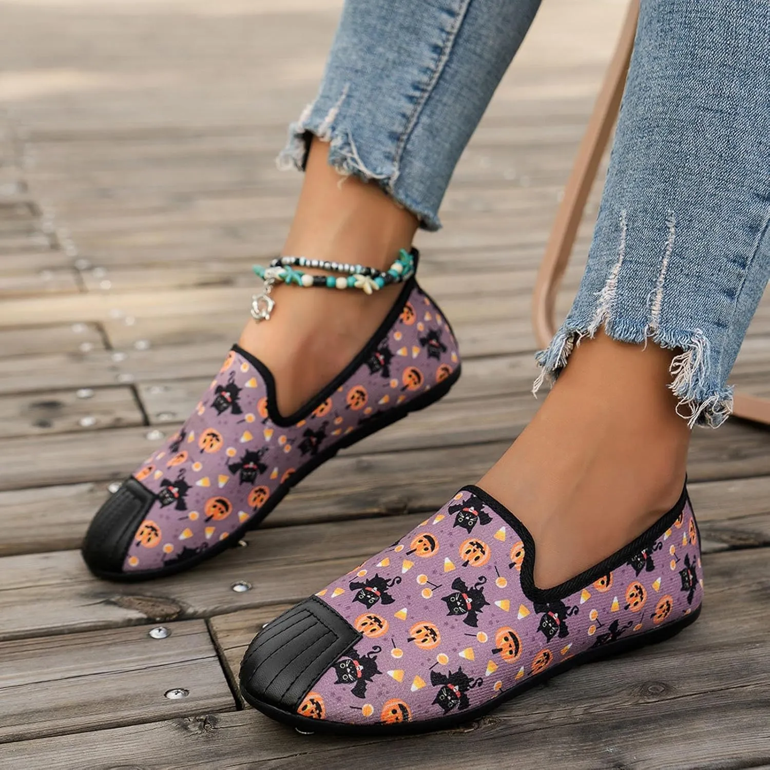 Crzidha Fashion Sneakers for Halloween,Stylish Pumpkin Print Colorful Lace-Up Canvas Flat Shoes Lightweight Slip-Ons Spooky Scary Skeleton Print Loafers Casual Halloween Festival Cosplay Party Flats