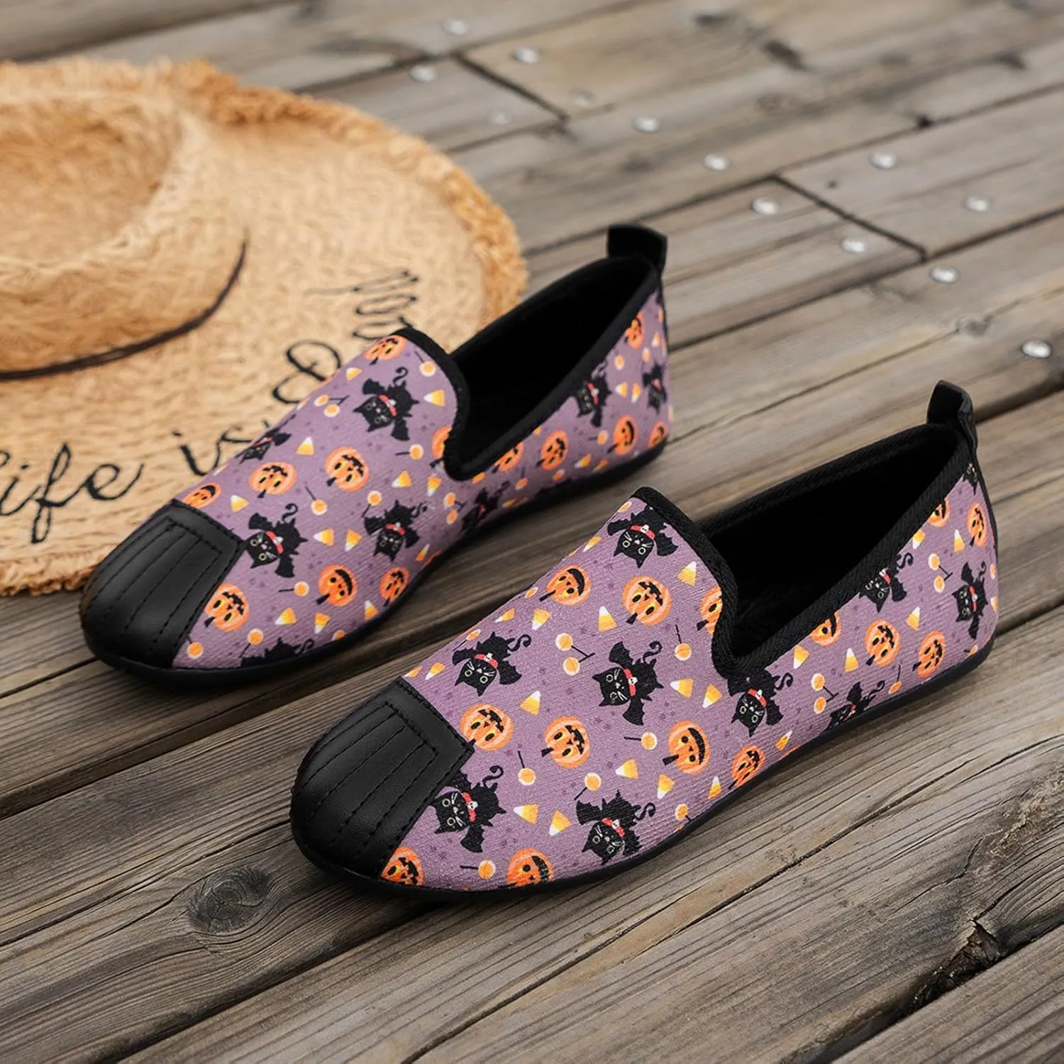 Crzidha Fashion Sneakers for Halloween,Stylish Pumpkin Print Colorful Lace-Up Canvas Flat Shoes Lightweight Slip-Ons Spooky Scary Skeleton Print Loafers Casual Halloween Festival Cosplay Party Flats