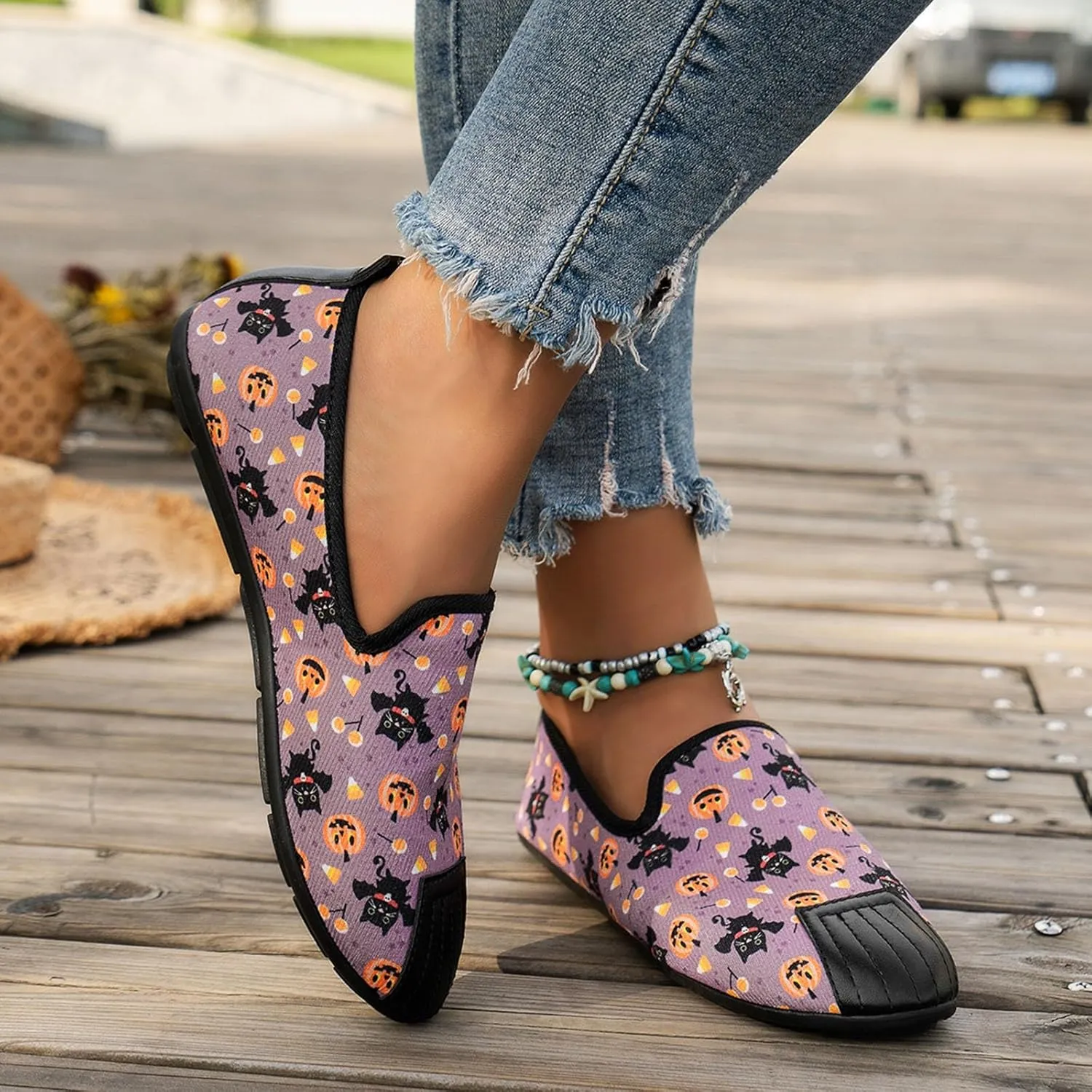 Crzidha Fashion Sneakers for Halloween,Stylish Pumpkin Print Colorful Lace-Up Canvas Flat Shoes Lightweight Slip-Ons Spooky Scary Skeleton Print Loafers Casual Halloween Festival Cosplay Party Flats