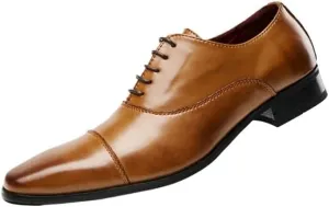 CSCDD Stitching Design Casual Breathable Business Formal Leather Shoes Lace Waxing Design -Step Low-top Derby Shoes Suitable for Wedding Office