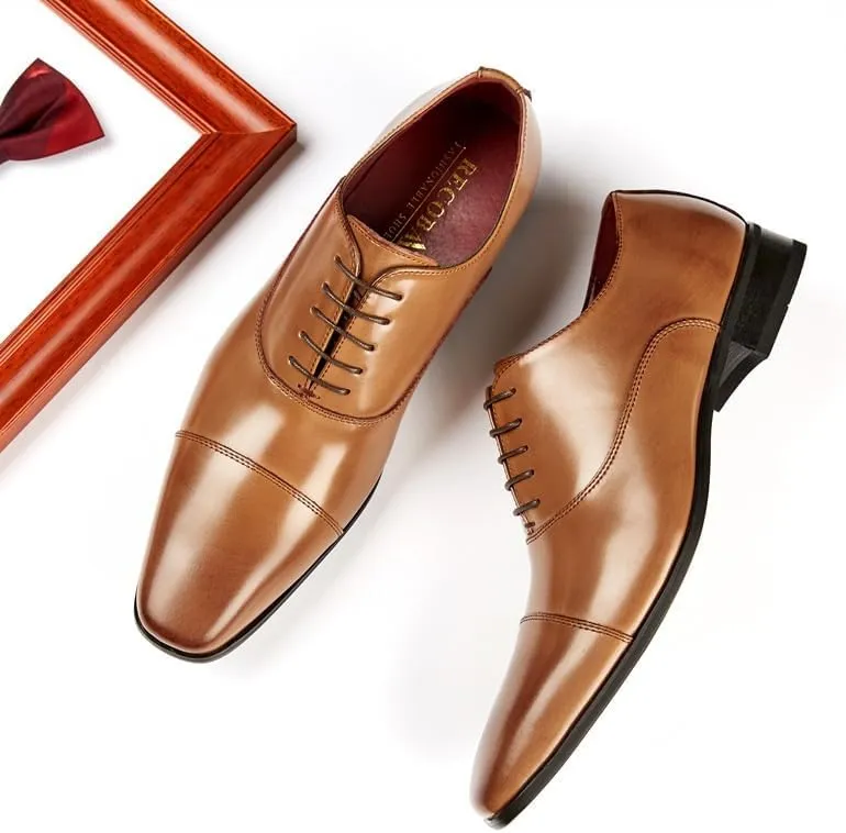 CSCDD Stitching Design Casual Breathable Business Formal Leather Shoes Lace Waxing Design -Step Low-top Derby Shoes Suitable for Wedding Office