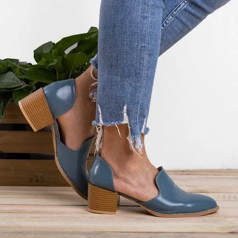 Cutout block heel summer booties pointed toe Oxfords shoes for women