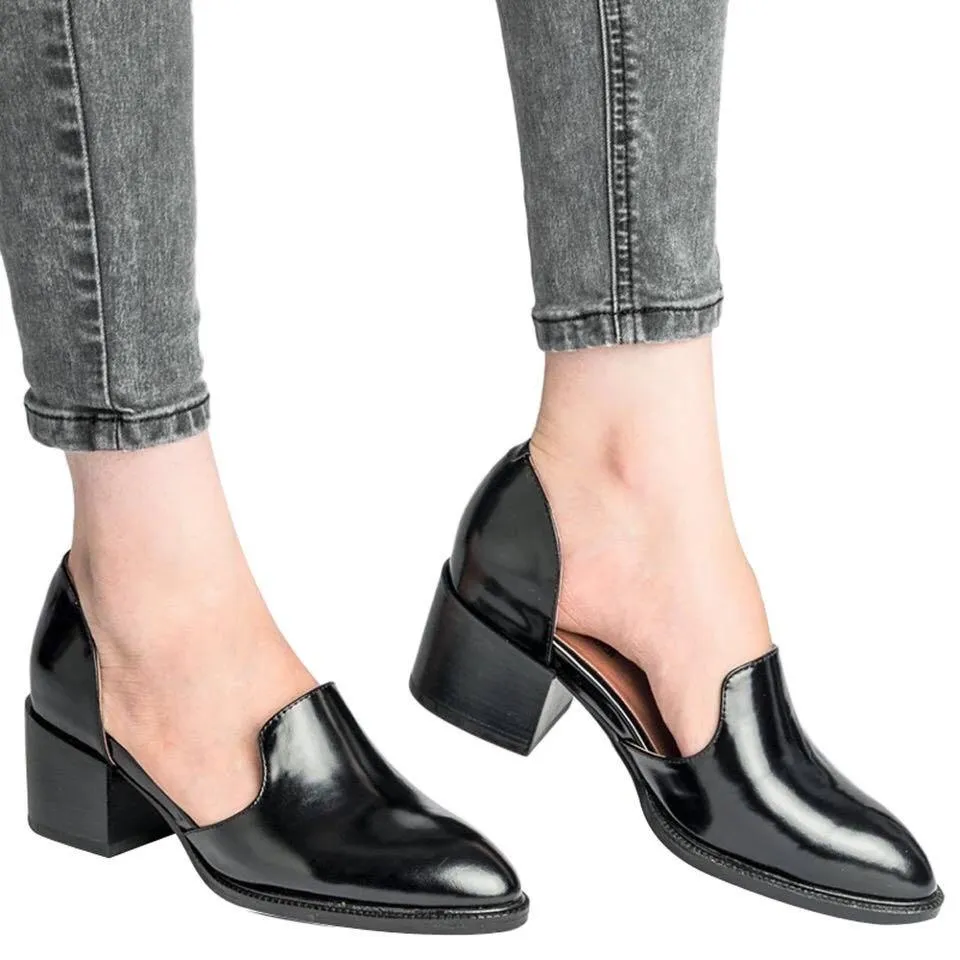 Cutout block heel summer booties pointed toe Oxfords shoes for women