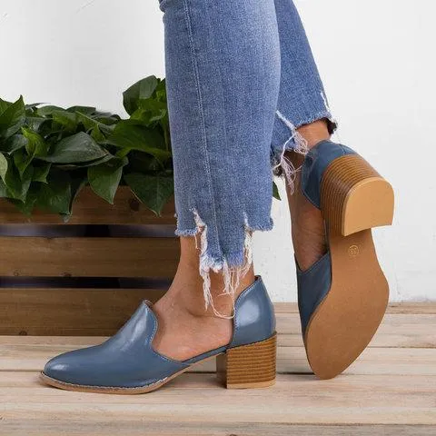 Cutout block heel summer booties pointed toe Oxfords shoes for women