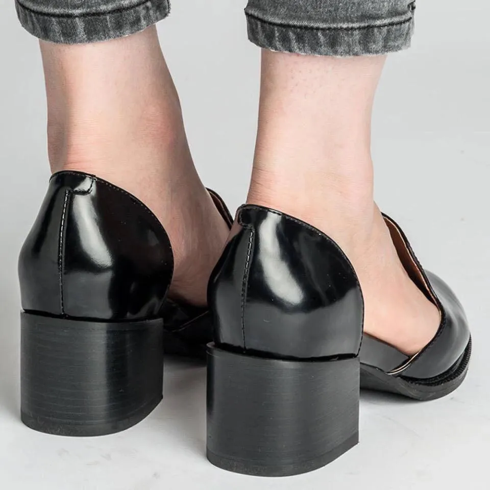 Cutout block heel summer booties pointed toe Oxfords shoes for women