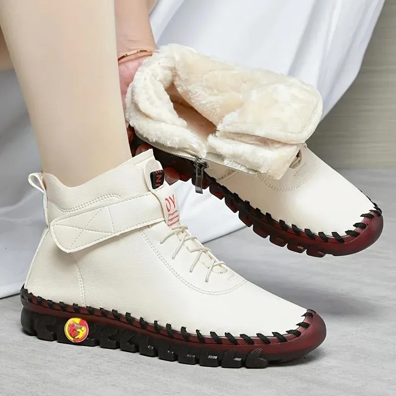 Cuzcare Orthopedic Shoes for Women Waterproof Velcro Plush Fleece Warm Leather Boots