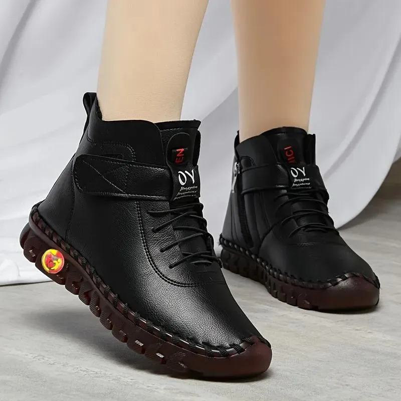 Cuzcare Orthopedic Shoes for Women Waterproof Velcro Plush Fleece Warm Leather Boots