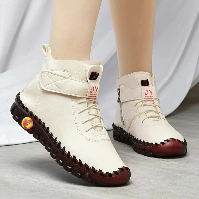 Cuzcare Orthopedic Shoes for Women Waterproof Velcro Plush Fleece Warm Leather Boots