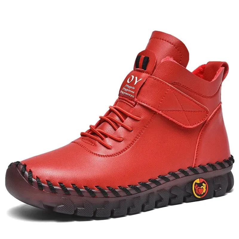 Cuzcare Orthopedic Shoes for Women Waterproof Velcro Plush Fleece Warm Leather Boots