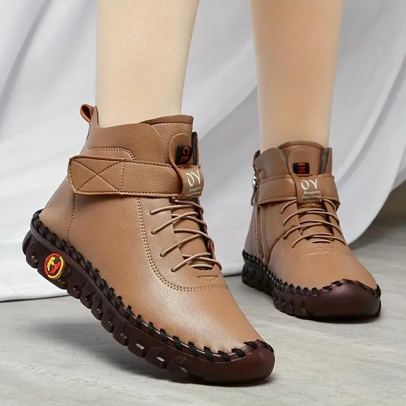 Cuzcare Orthopedic Shoes for Women Waterproof Velcro Plush Fleece Warm Leather Boots