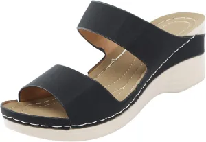 Dark Orthopedic Sandals for Women Orthotic Rubber Sandals for Women Orthopedic Strappy Sandals with Arch Support Orthotic Womens Comfy Supportive Dressy Black Flat Sandals Orthopedic Shoes for Bunion