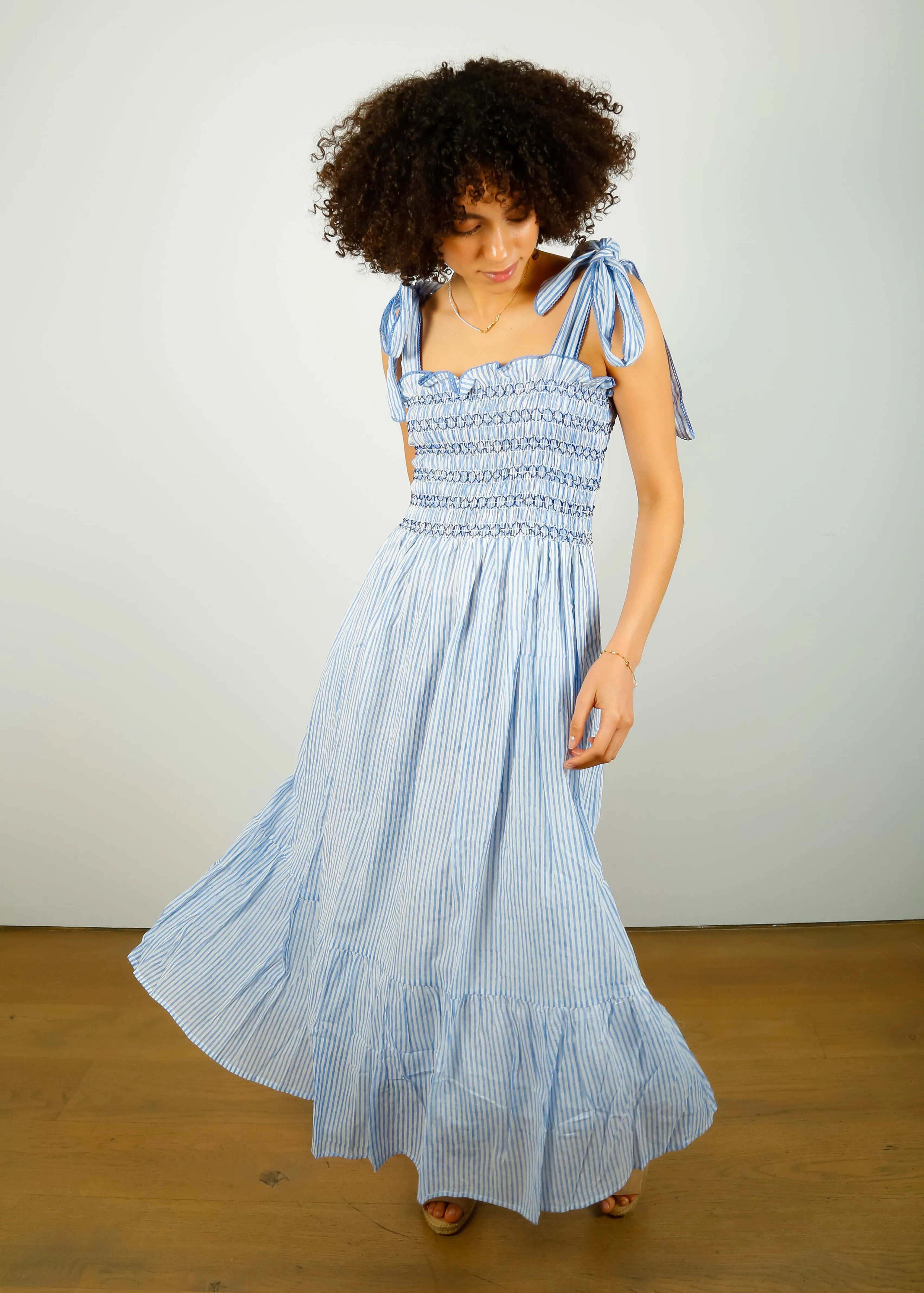 DG Yasmin Smocked Sundress in Blue Stripe