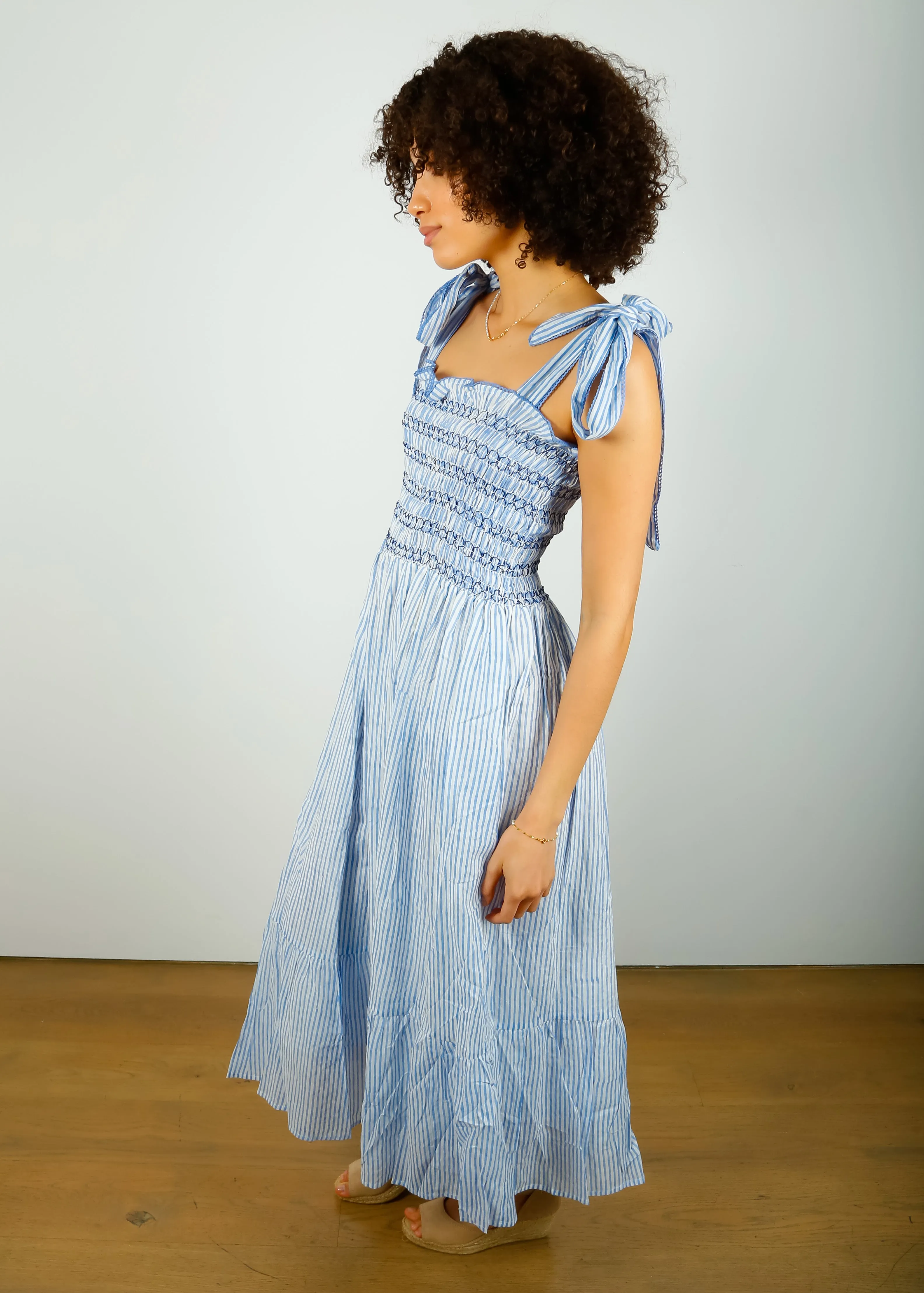 DG Yasmin Smocked Sundress in Blue Stripe
