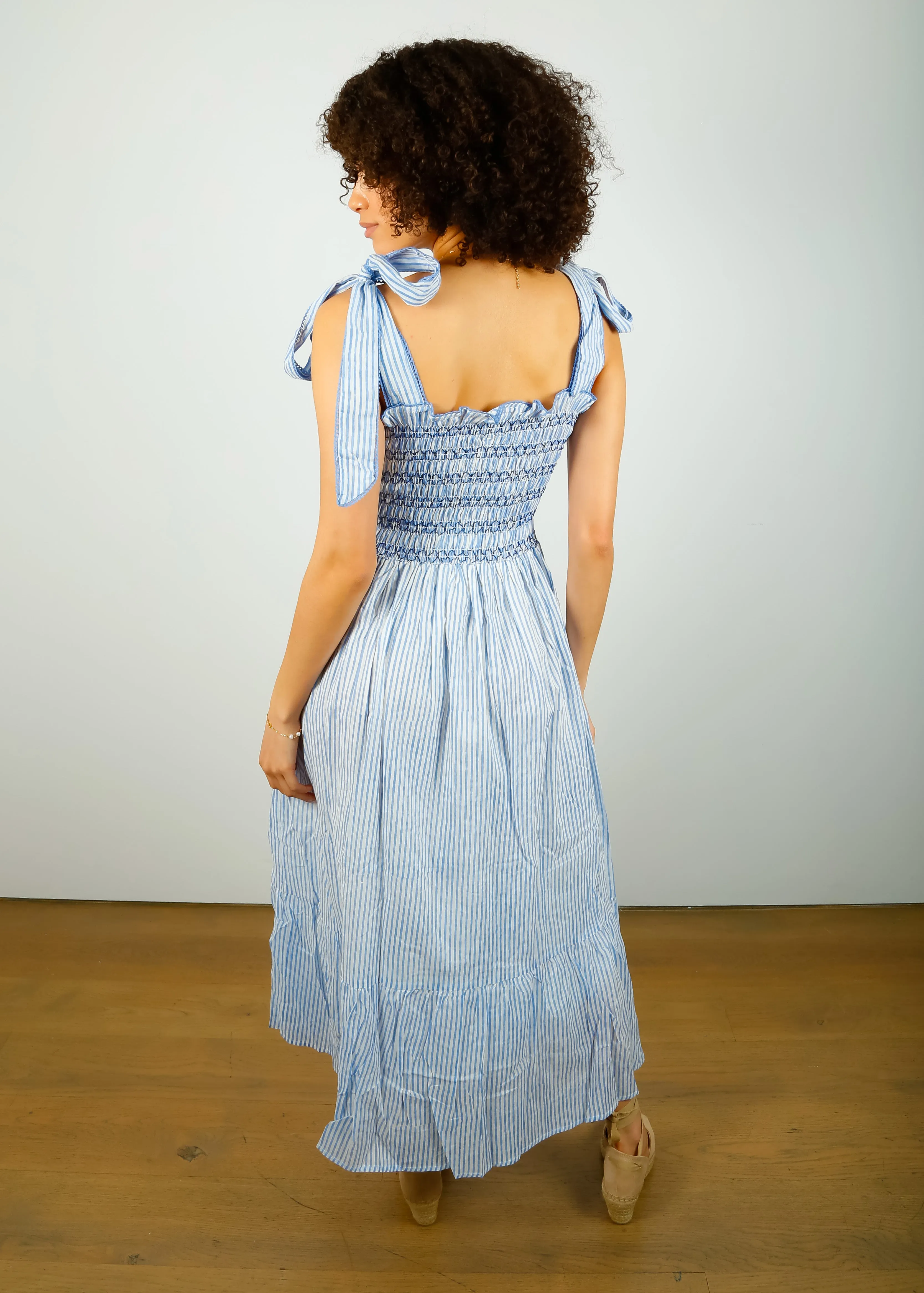 DG Yasmin Smocked Sundress in Blue Stripe