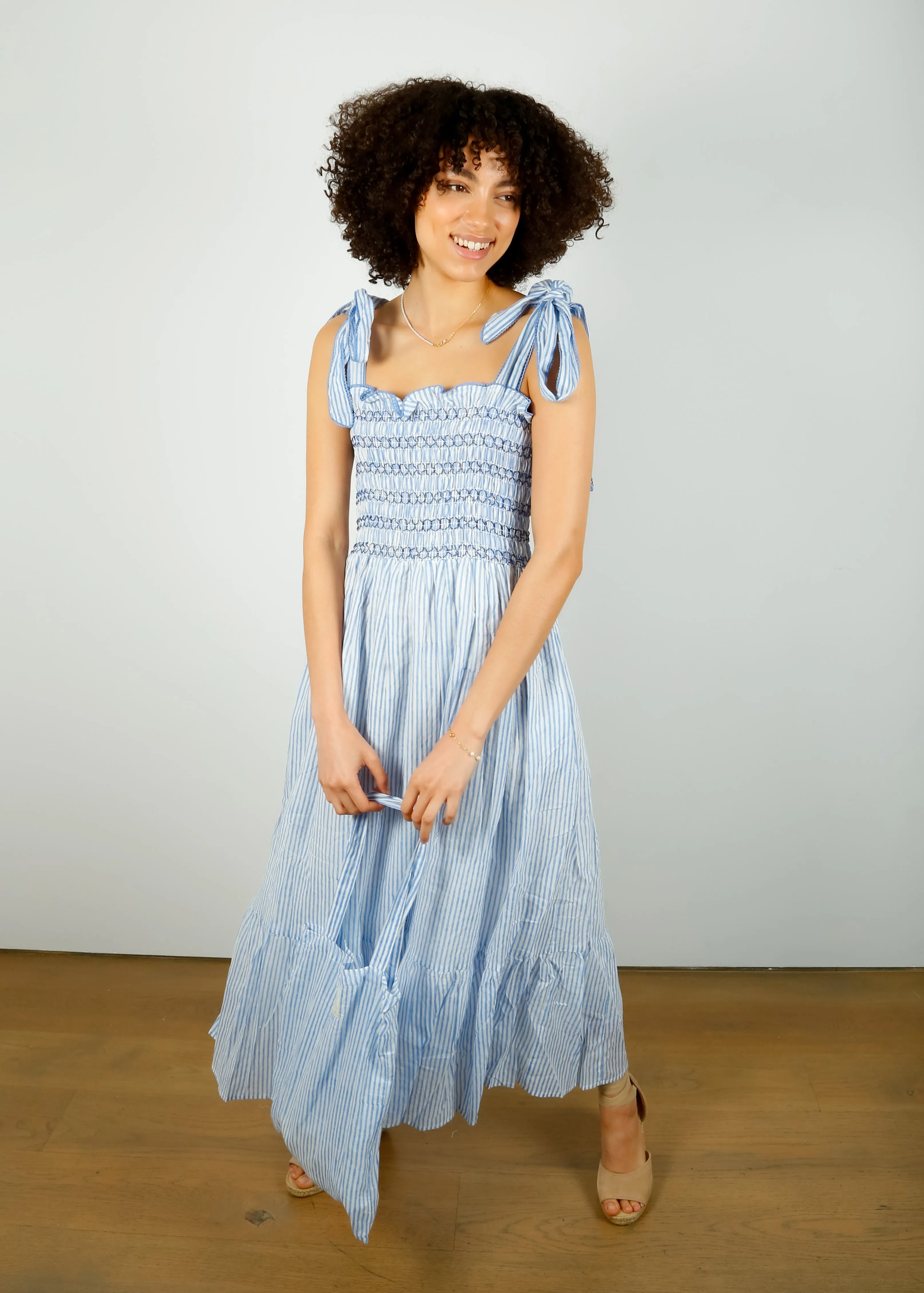DG Yasmin Smocked Sundress in Blue Stripe