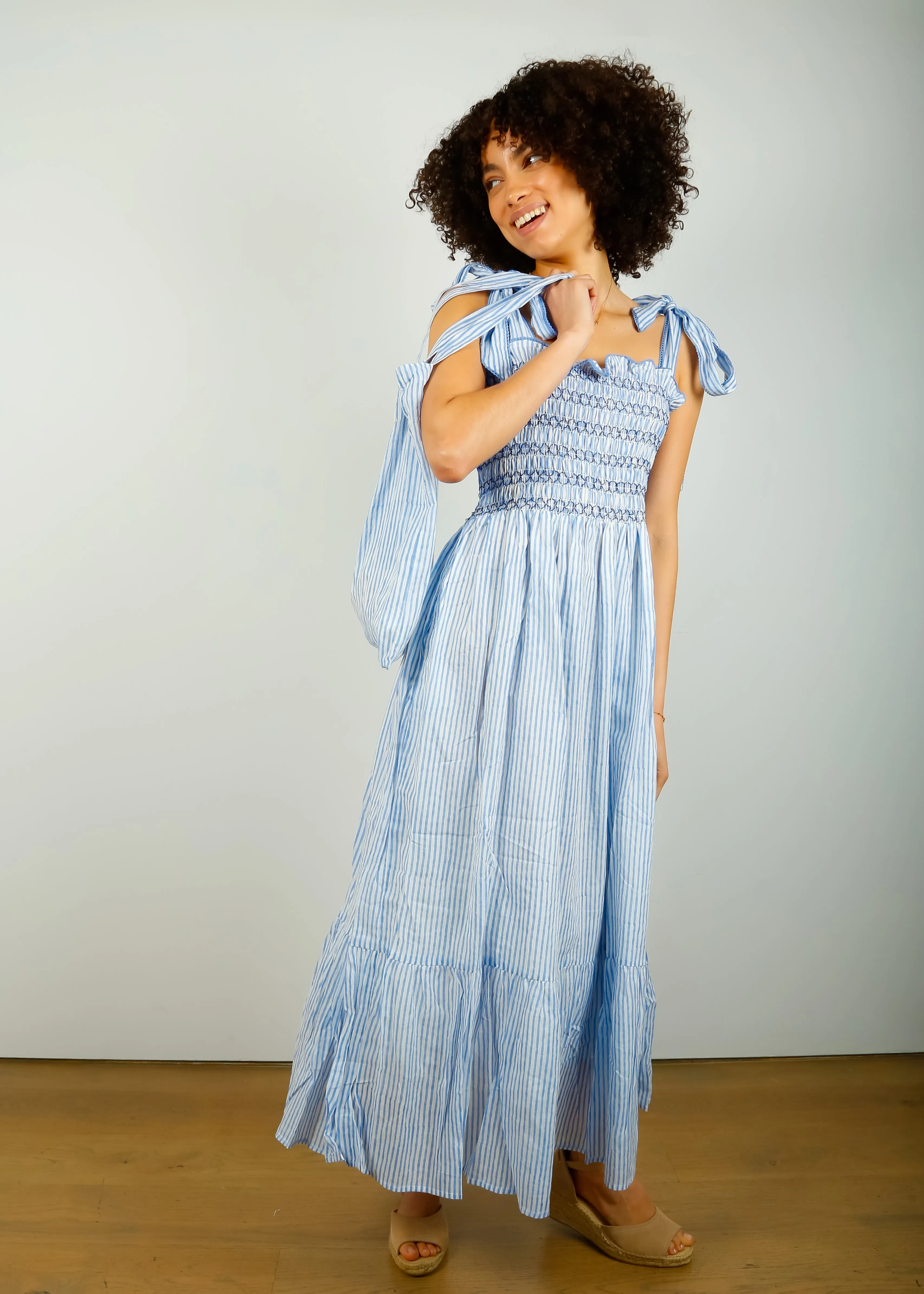 DG Yasmin Smocked Sundress in Blue Stripe