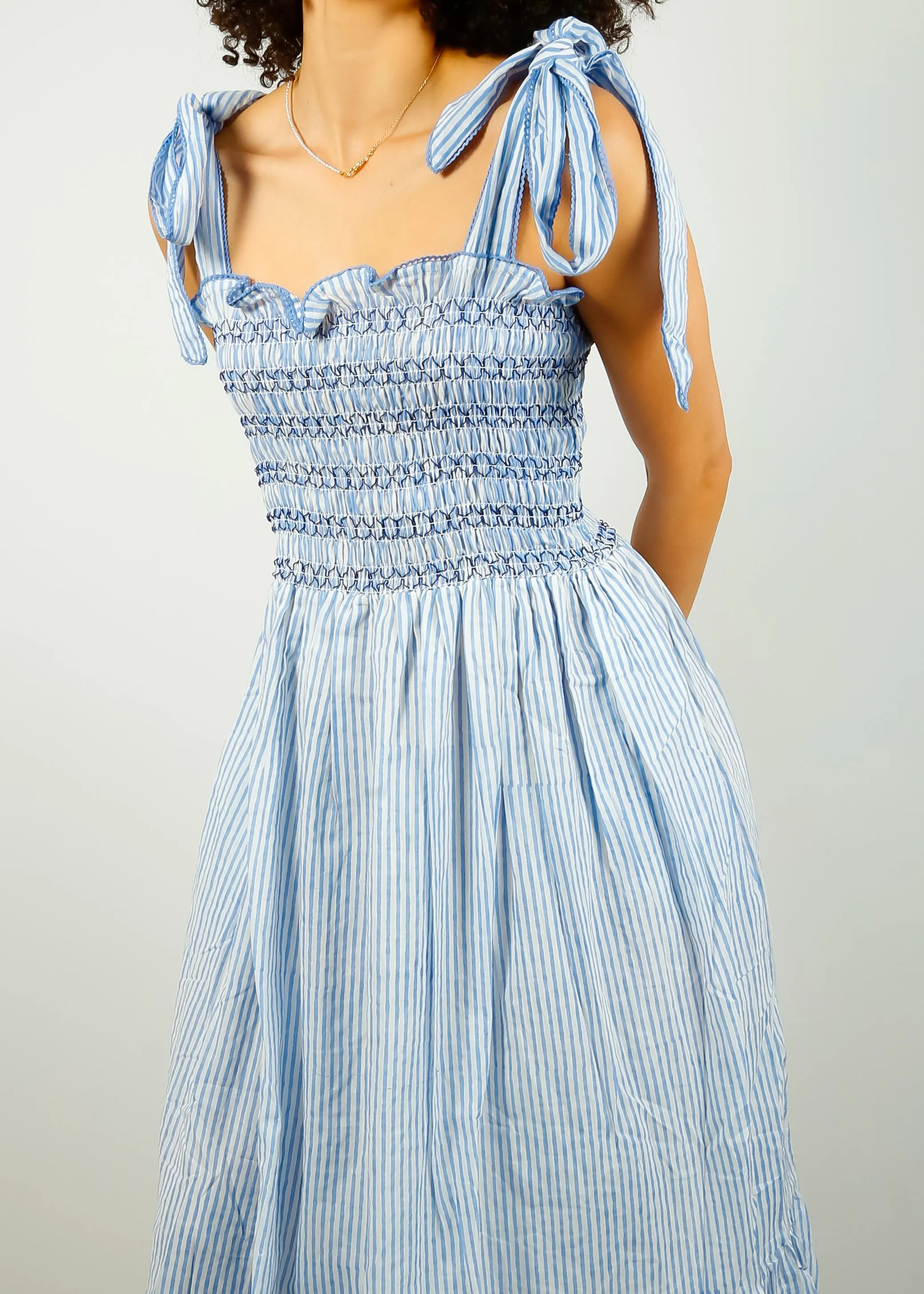 DG Yasmin Smocked Sundress in Blue Stripe