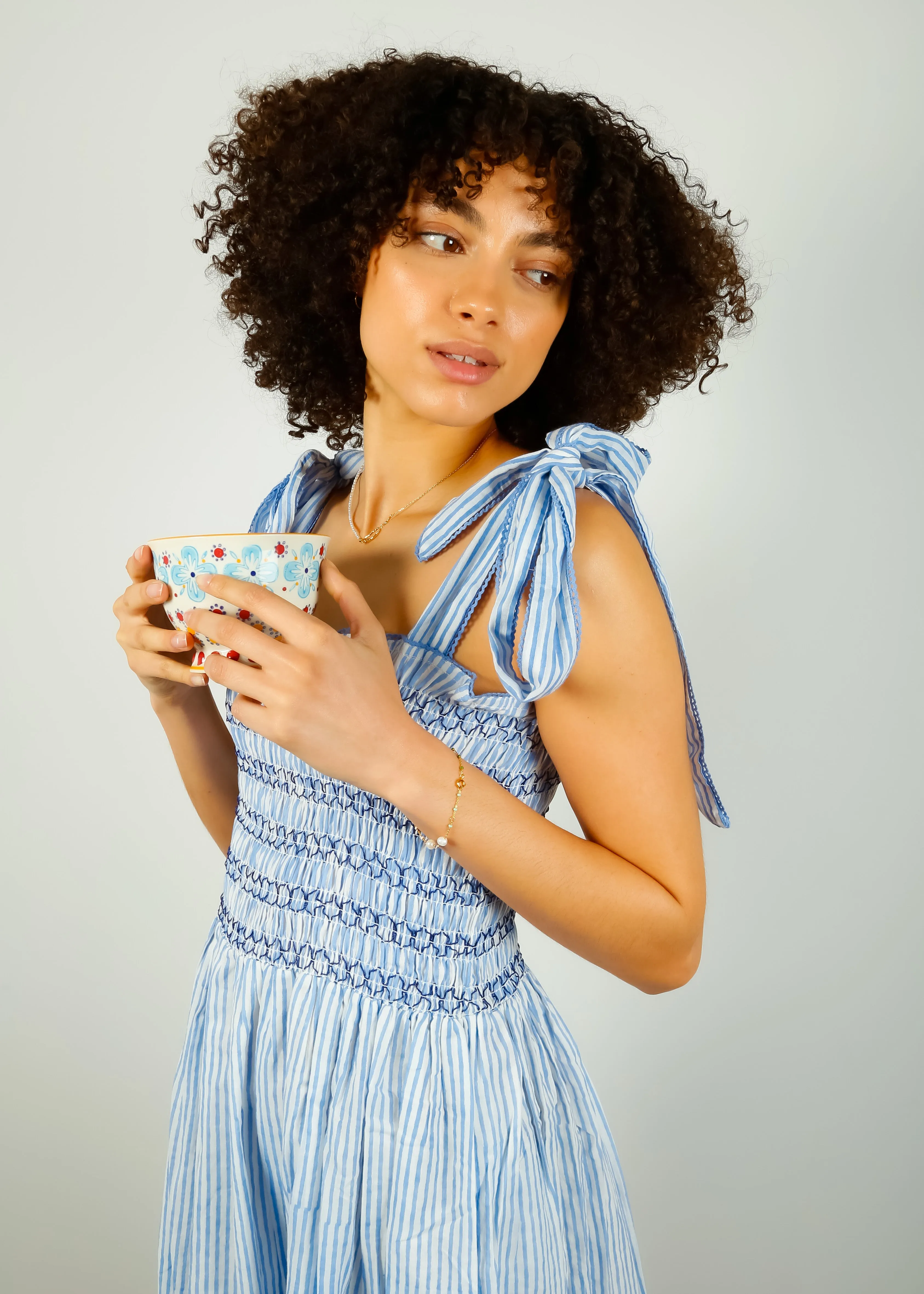 DG Yasmin Smocked Sundress in Blue Stripe