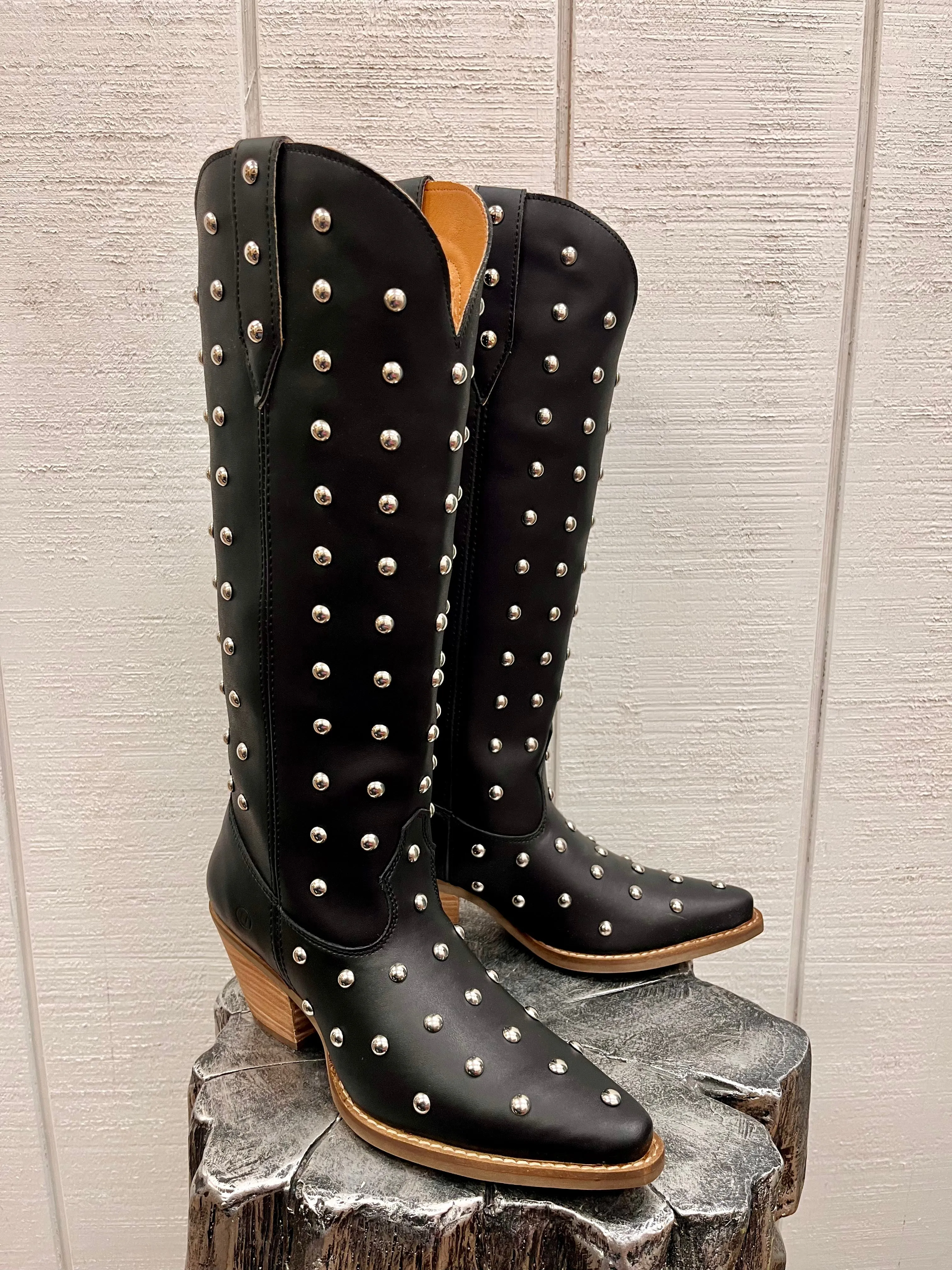 Dingo Women's Broadway Bunny Black Tall Studded Snip Toe Cowgirl Boots DI155-BLK