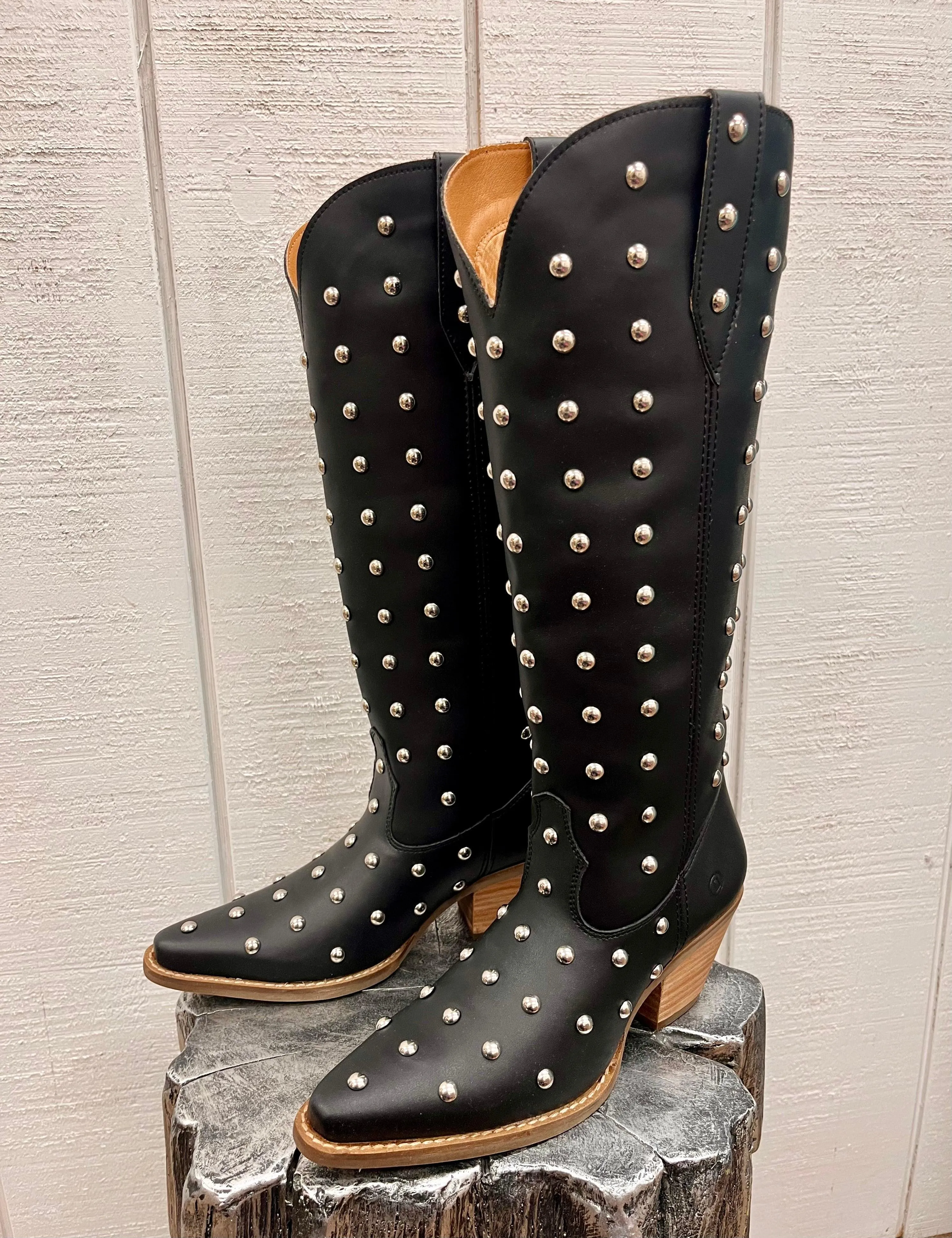 Dingo Women's Broadway Bunny Black Tall Studded Snip Toe Cowgirl Boots DI155-BLK