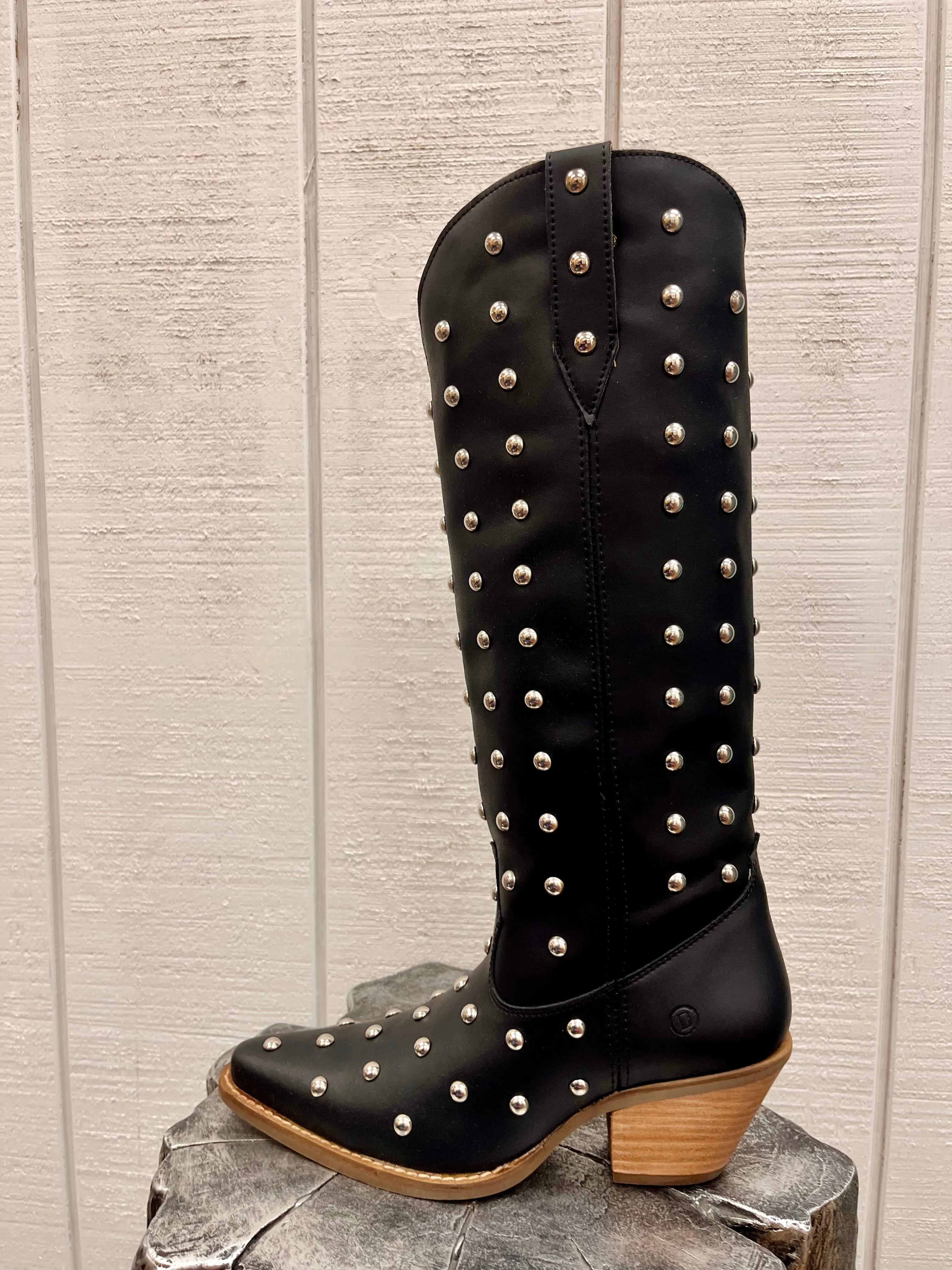 Dingo Women's Broadway Bunny Black Tall Studded Snip Toe Cowgirl Boots DI155-BLK