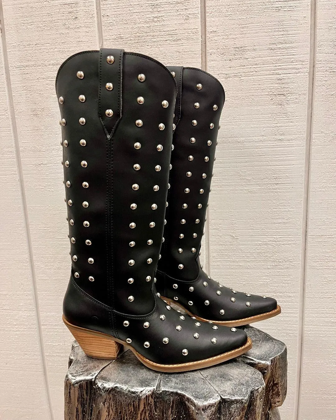 Dingo Women's Broadway Bunny Black Tall Studded Snip Toe Cowgirl Boots DI155-BLK