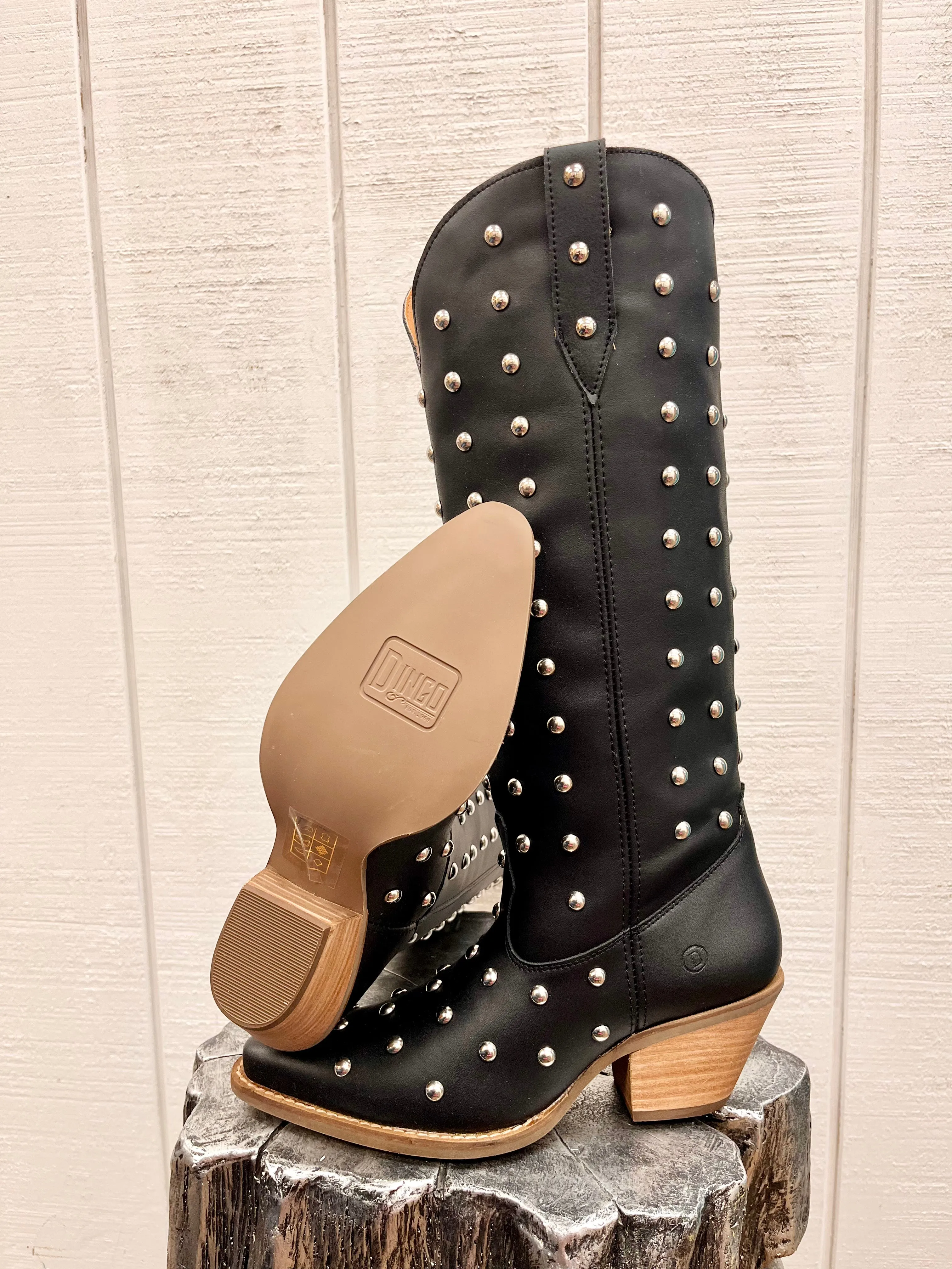 Dingo Women's Broadway Bunny Black Tall Studded Snip Toe Cowgirl Boots DI155-BLK