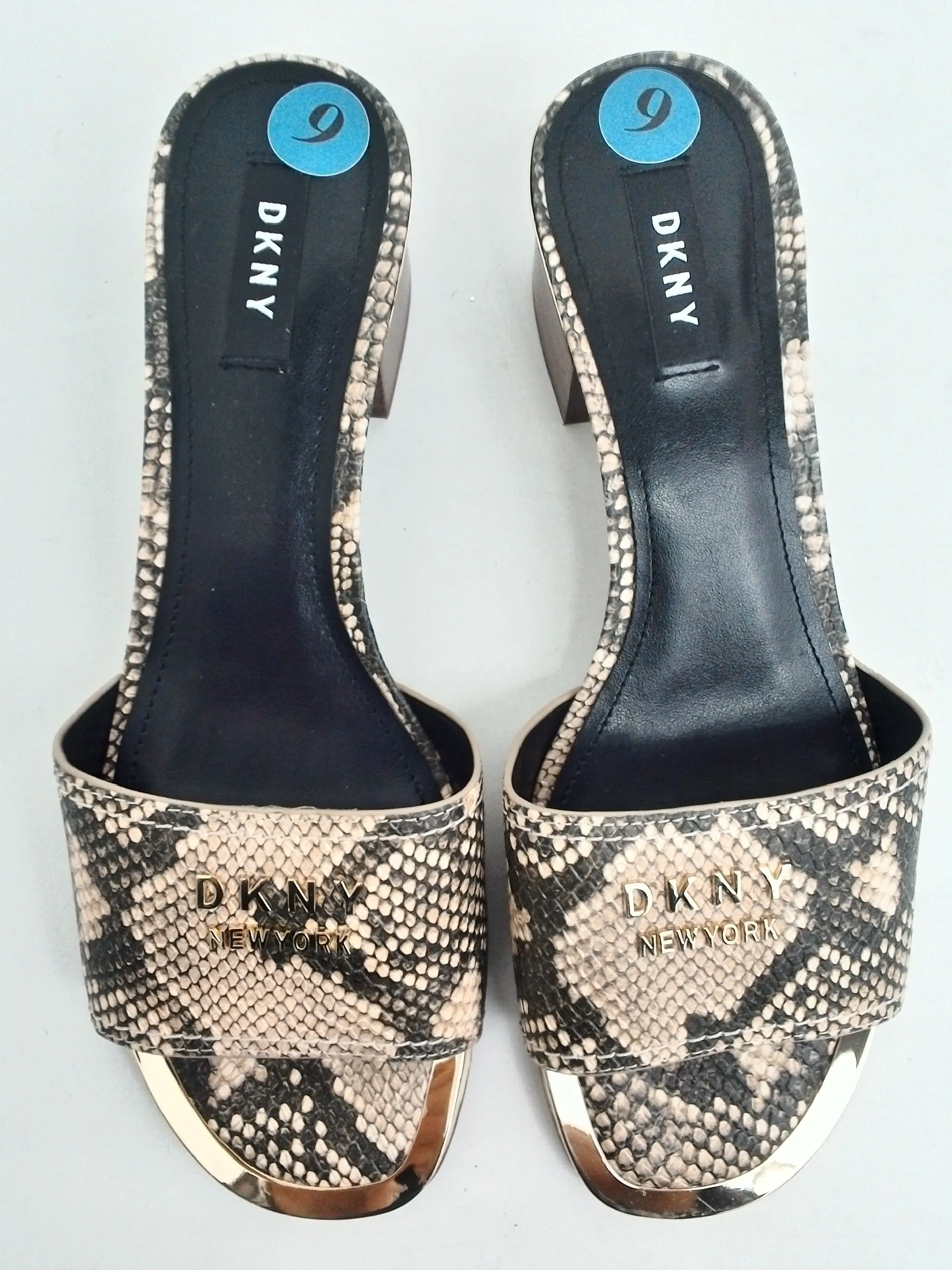 DKNY Women's Beige Snake Print Mules Size 9 M