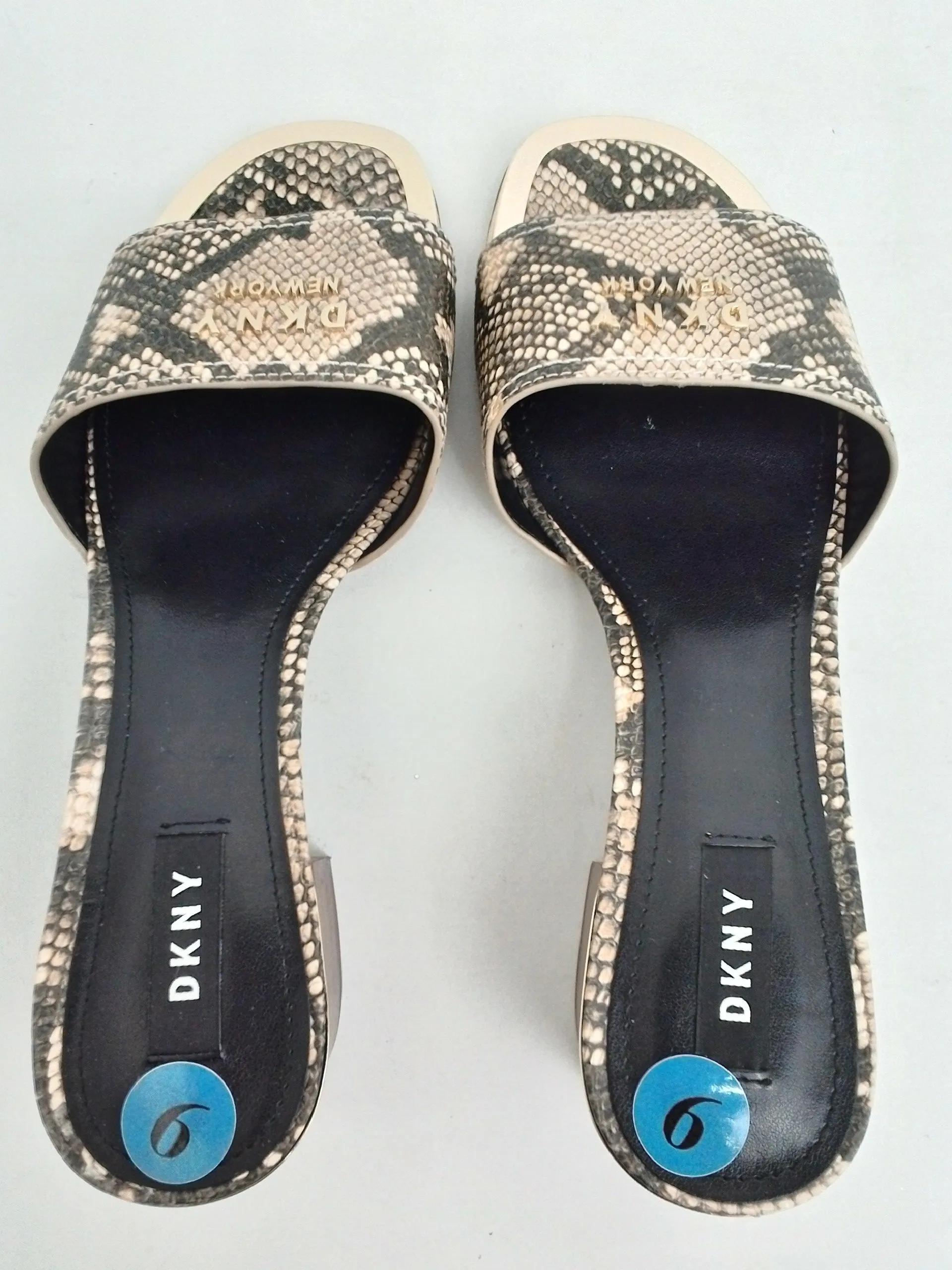 DKNY Women's Beige Snake Print Mules Size 9 M