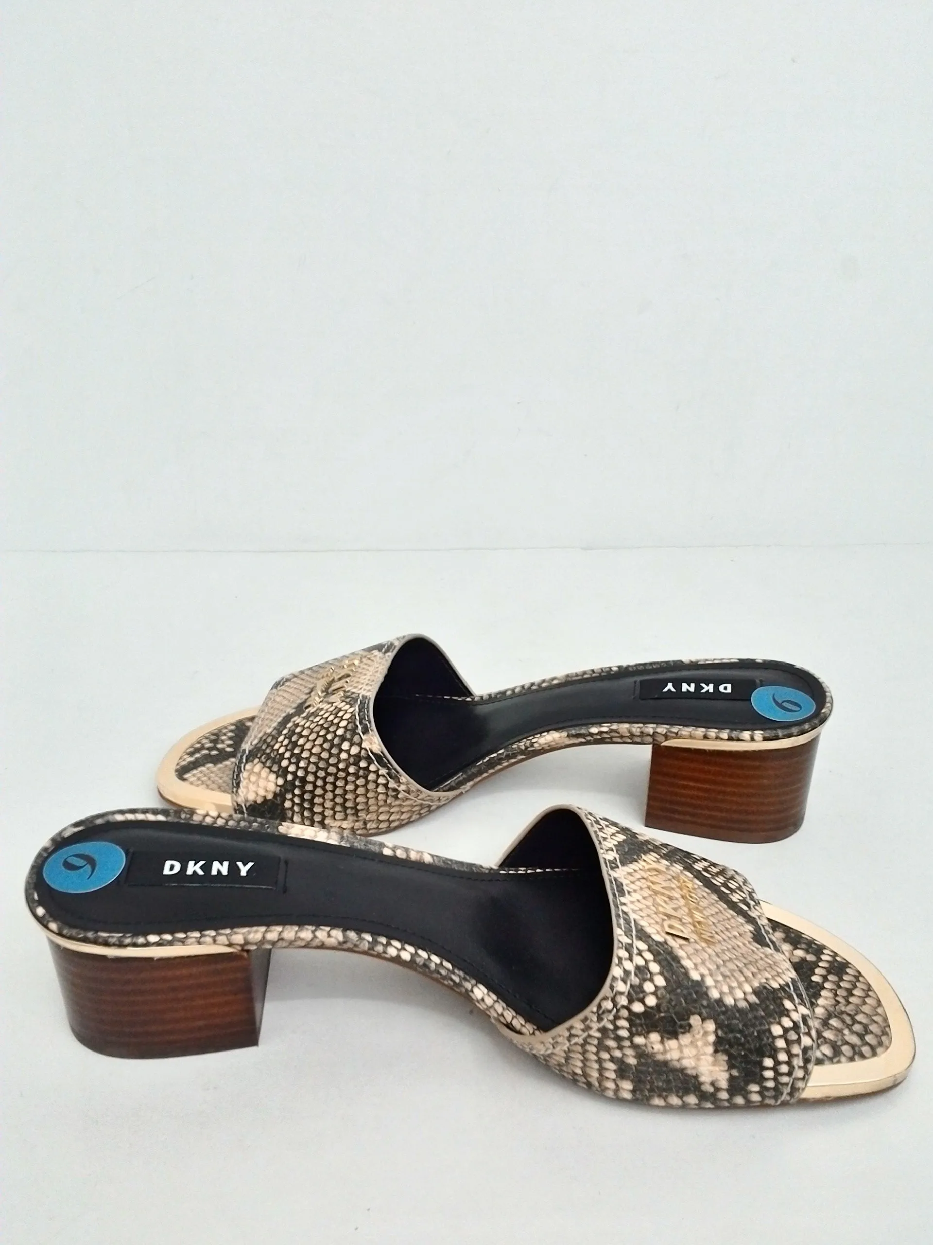 DKNY Women's Beige Snake Print Mules Size 9 M