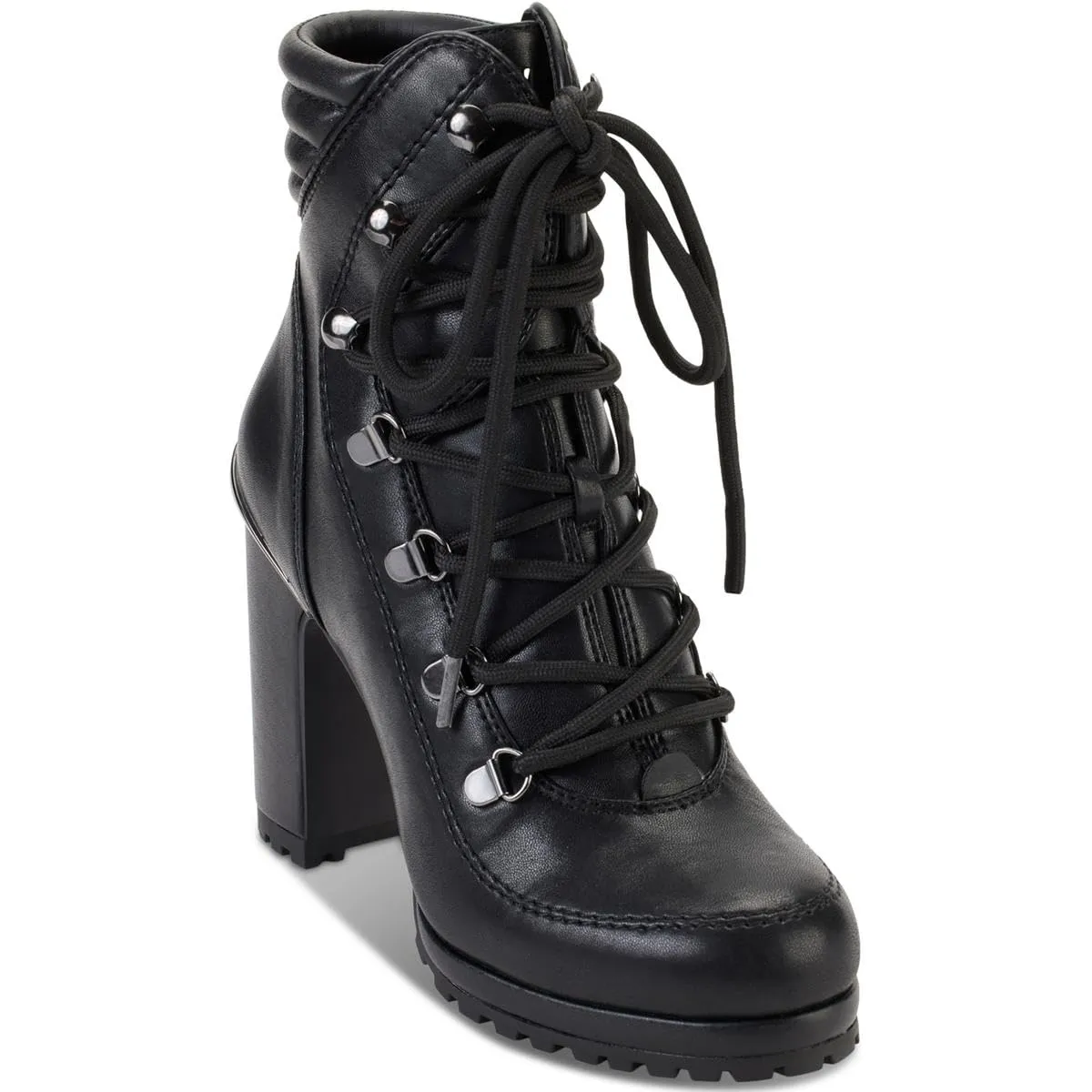 DKNY Womens Lenni Faux Leather Combat & Lace-up Boots Black 8 Medium (B,M)