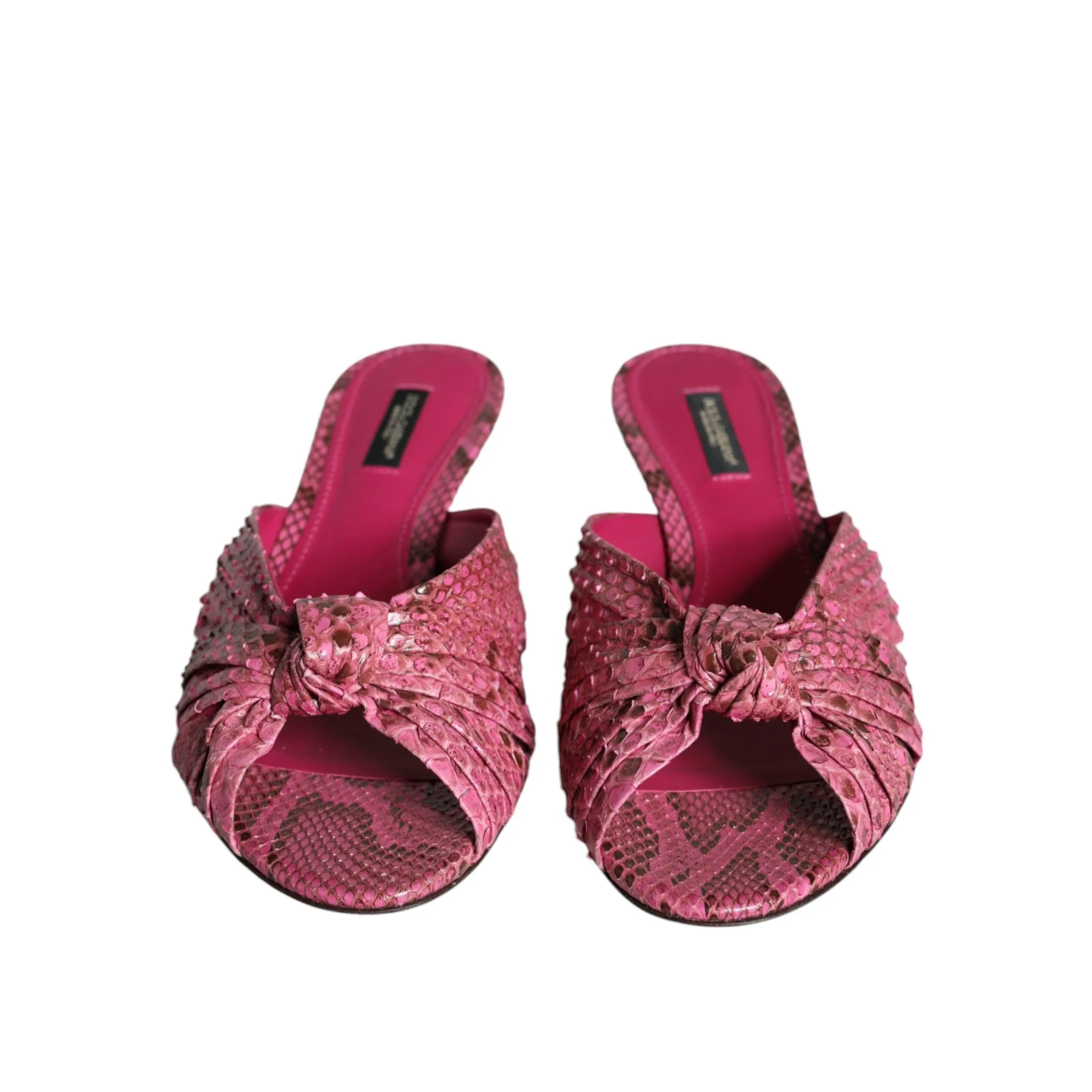 Dolce & Gabbana Pink Python Leather Kitten Heels Slides Shoes