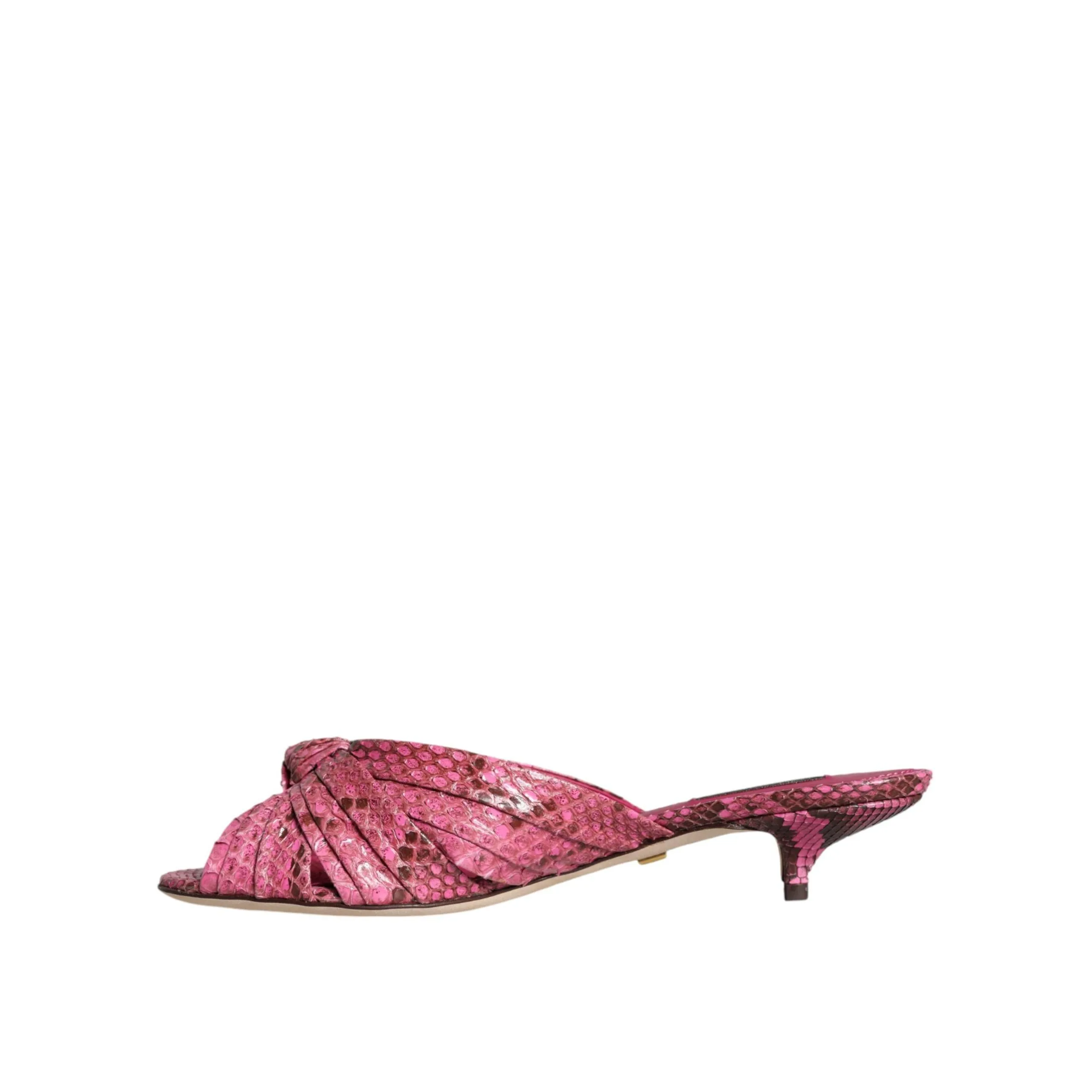 Dolce & Gabbana Pink Python Leather Kitten Heels Slides Shoes