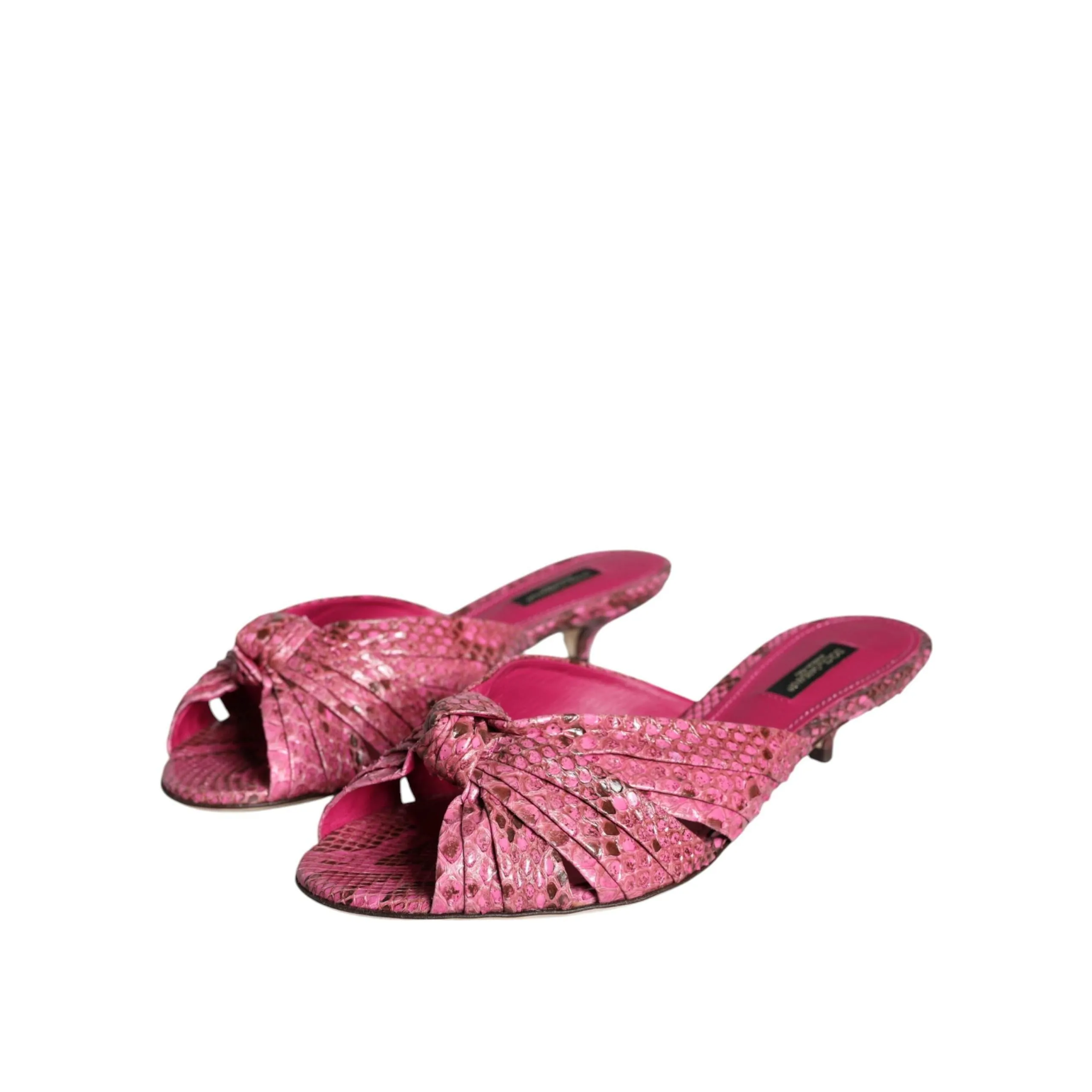 Dolce & Gabbana Pink Python Leather Kitten Heels Slides Shoes