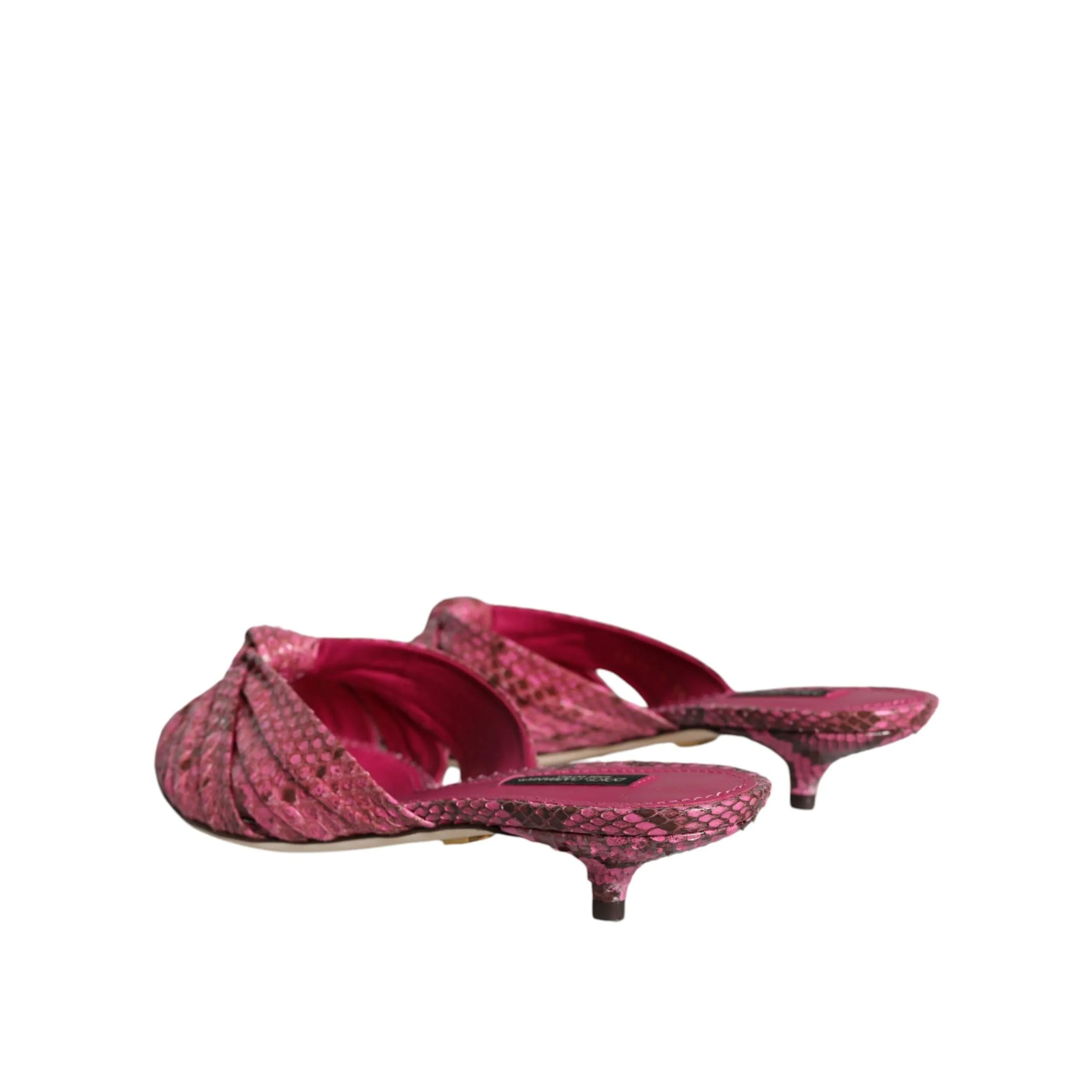 Dolce & Gabbana Pink Python Leather Kitten Heels Slides Shoes