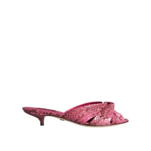Dolce & Gabbana Pink Python Leather Kitten Heels Slides Shoes