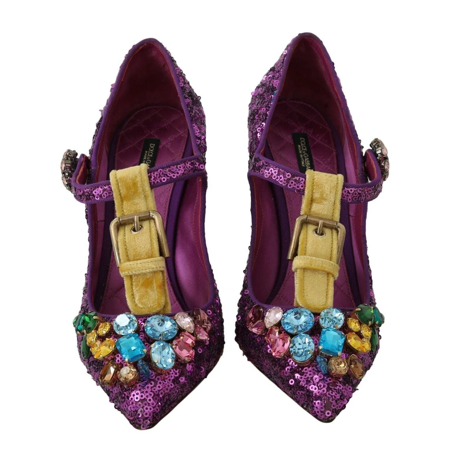 Dolce & Gabbana Purple Sequin Leather Crystal Sandal Shoes