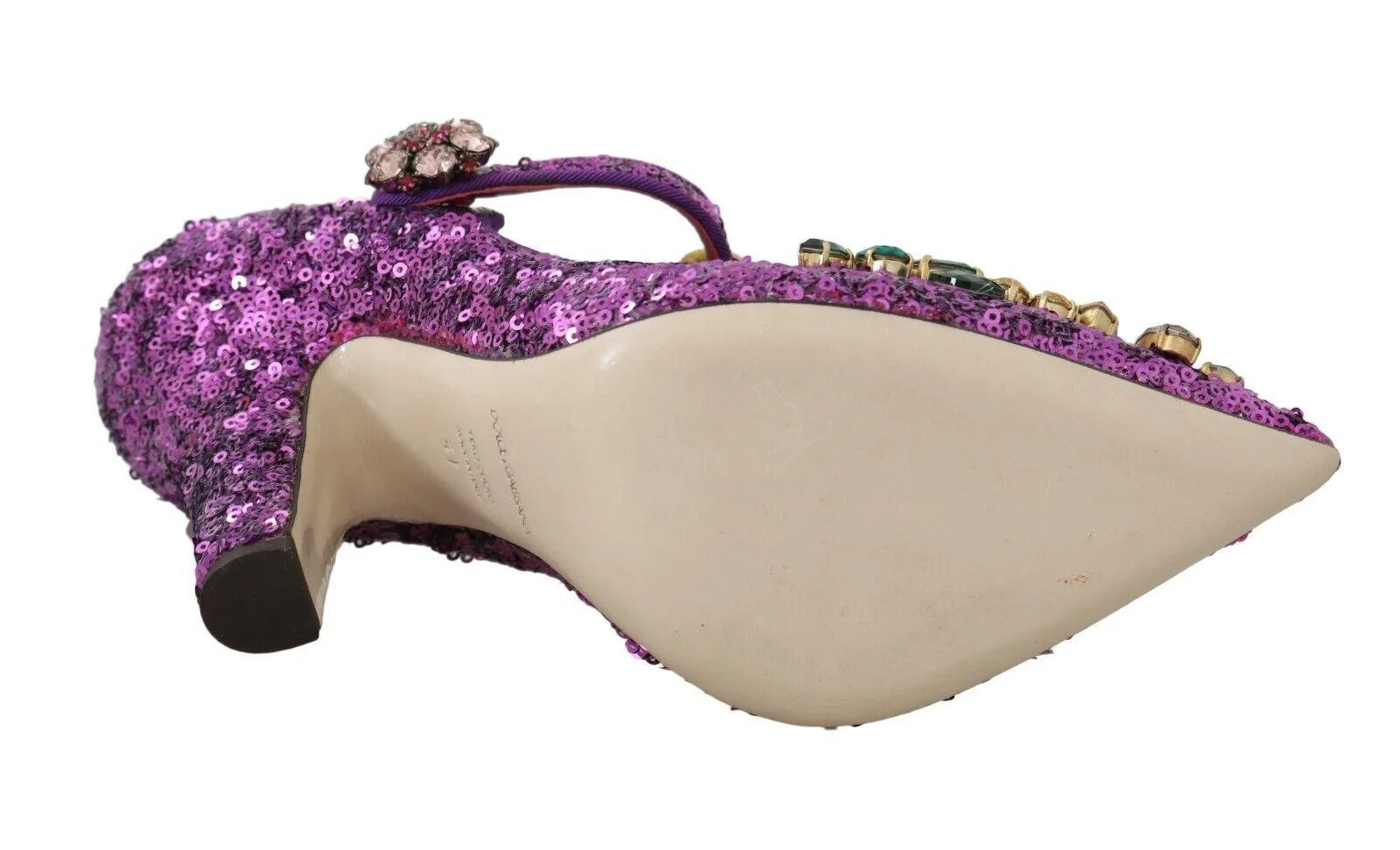 Dolce & Gabbana Purple Sequin Leather Crystal Sandal Shoes