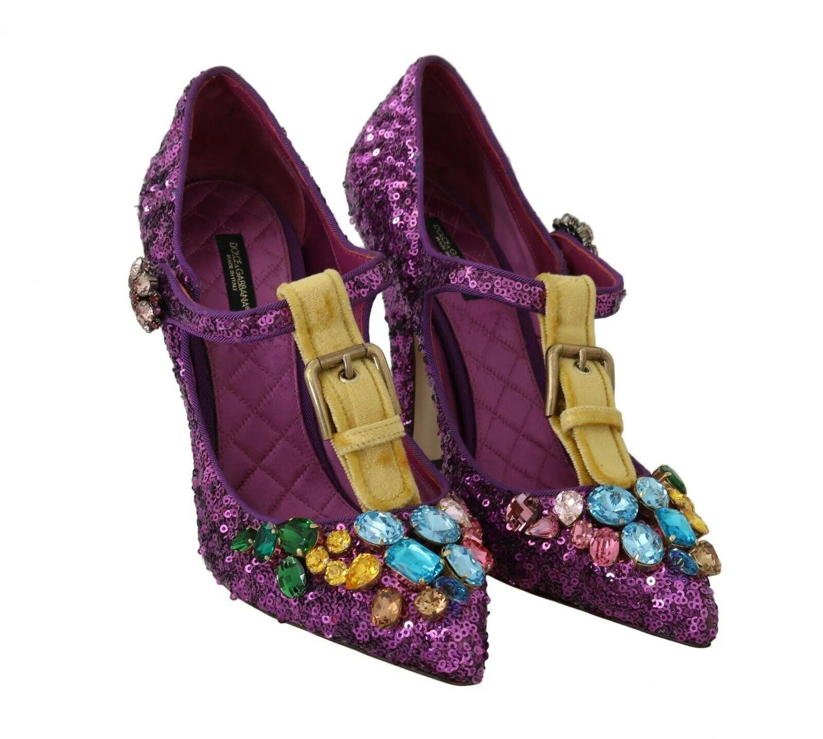 Dolce & Gabbana Purple Sequin Leather Crystal Sandal Shoes