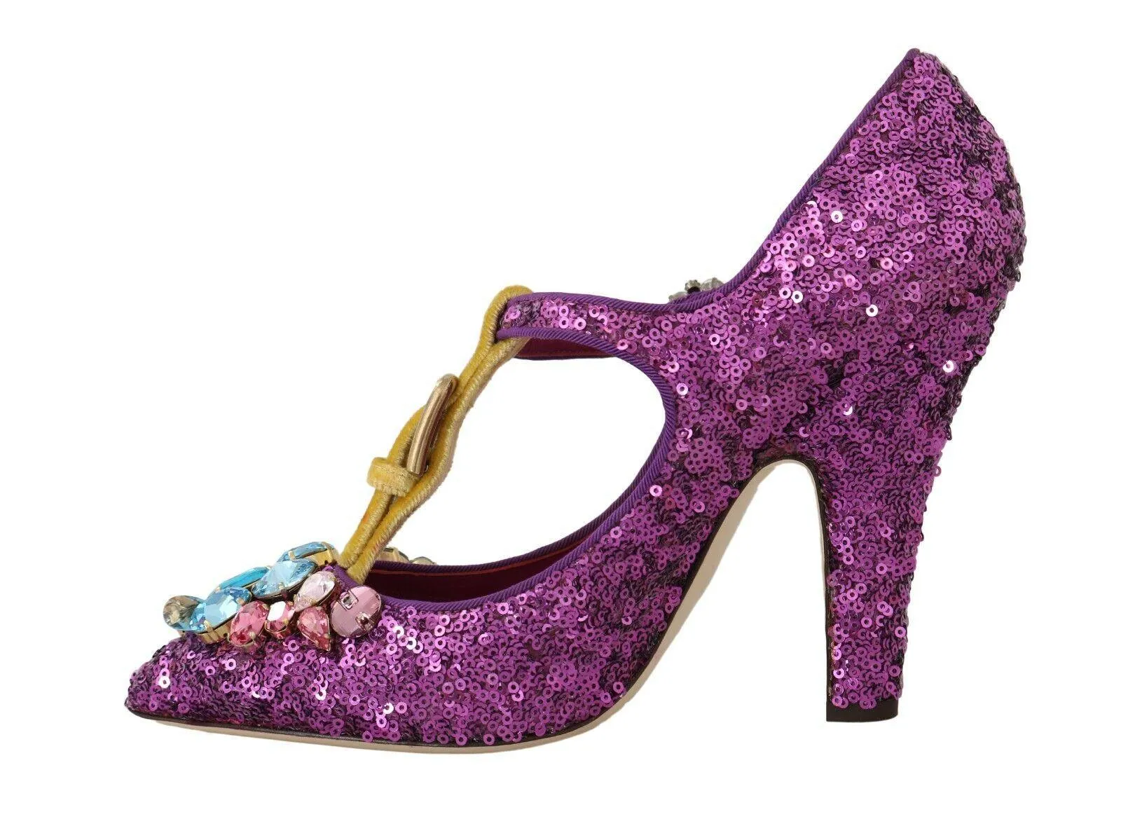 Dolce & Gabbana Purple Sequin Leather Crystal Sandal Shoes
