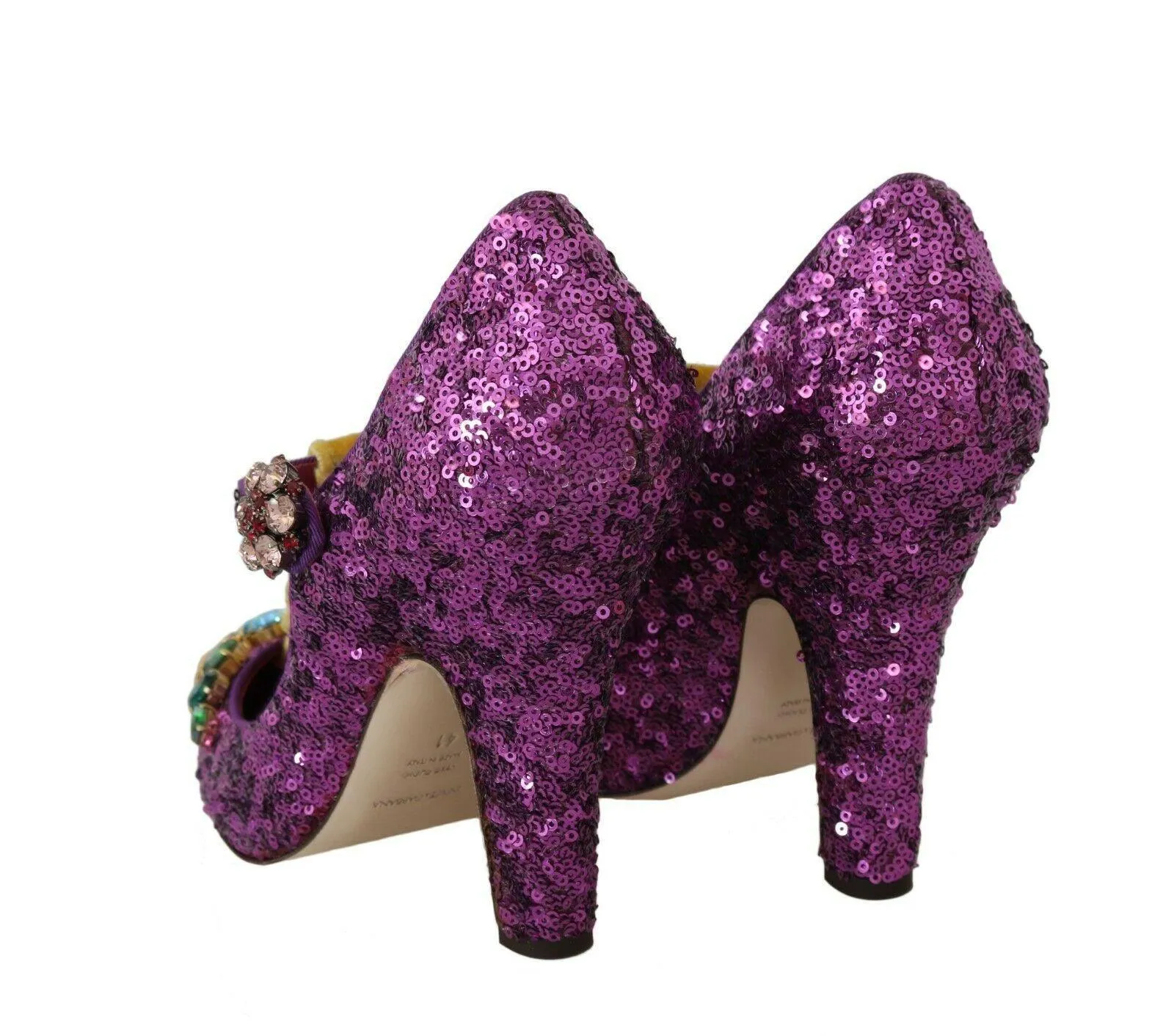 Dolce & Gabbana Purple Sequin Leather Crystal Sandal Shoes