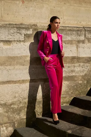 Double-breasted Velvet Blazer with Gold Buttons Magenta