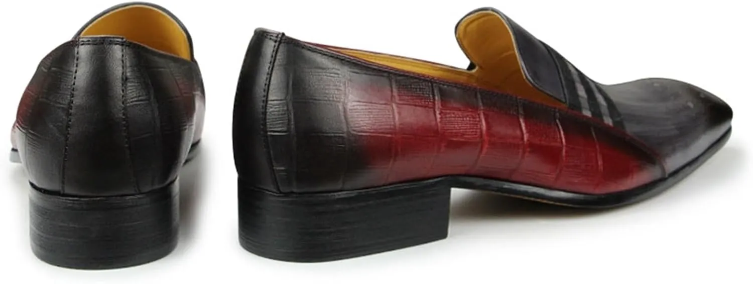Dress Shoes for Men Men's Cowhide Loafers Casual Formal Leather Shoes for Parties and Weddings Gray Red Striped Design