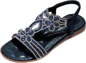 Eduavar Orthopedic Sandals for Women, Sandals Women Fashion Bohemia Crystal Open Toe Low Wedge Sandals Breathable Sandals