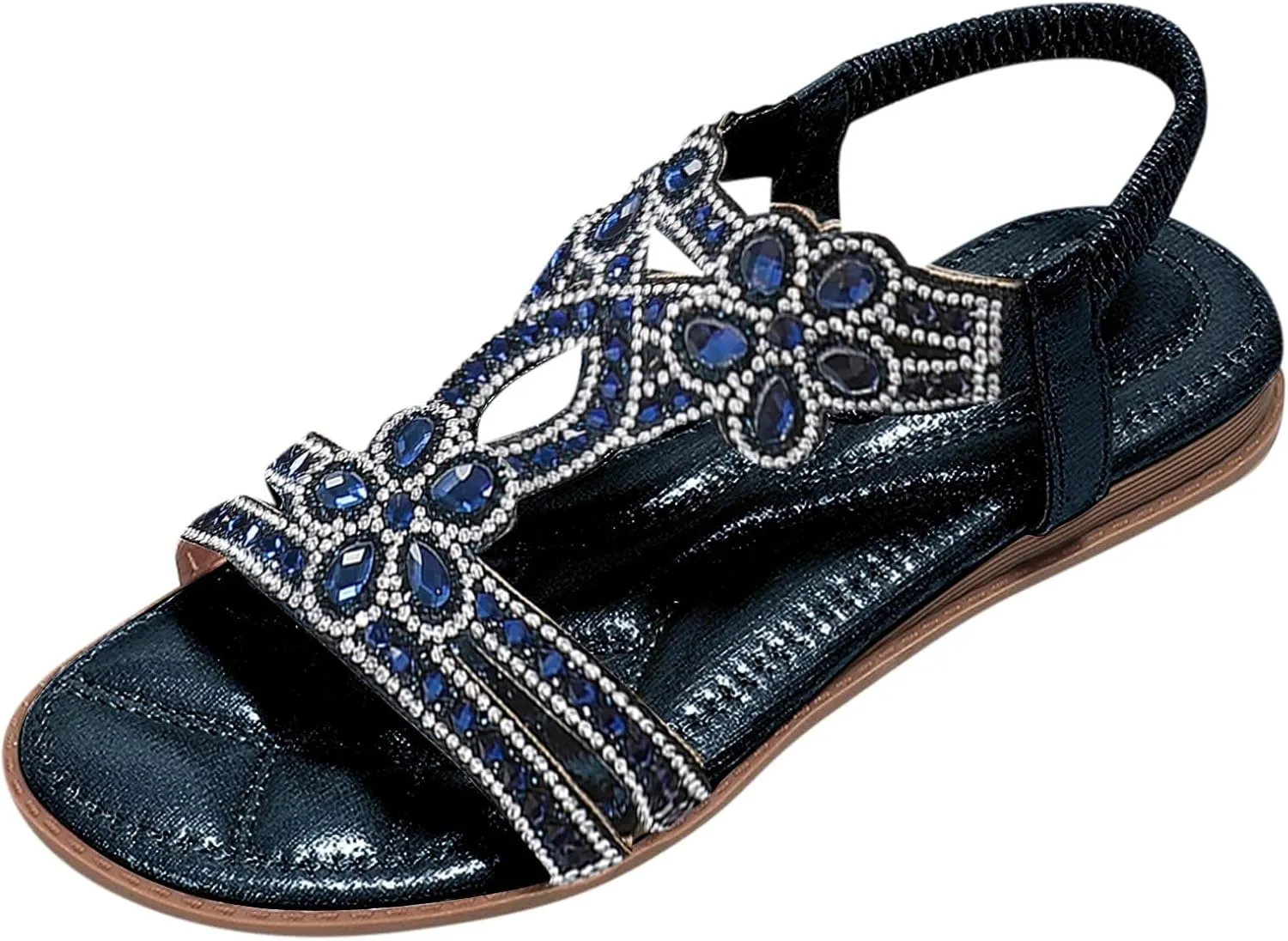 Eduavar Orthopedic Sandals for Women, Sandals Women Fashion Bohemia Crystal Open Toe Low Wedge Sandals Breathable Sandals