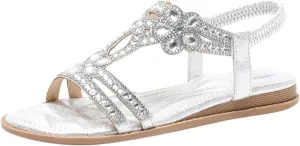 Eduavar Orthopedic Sandals for Women, Womens Sandals Dressy Bohemia Crystal Open Toe Low Wedge Sandals Breathable Sandals